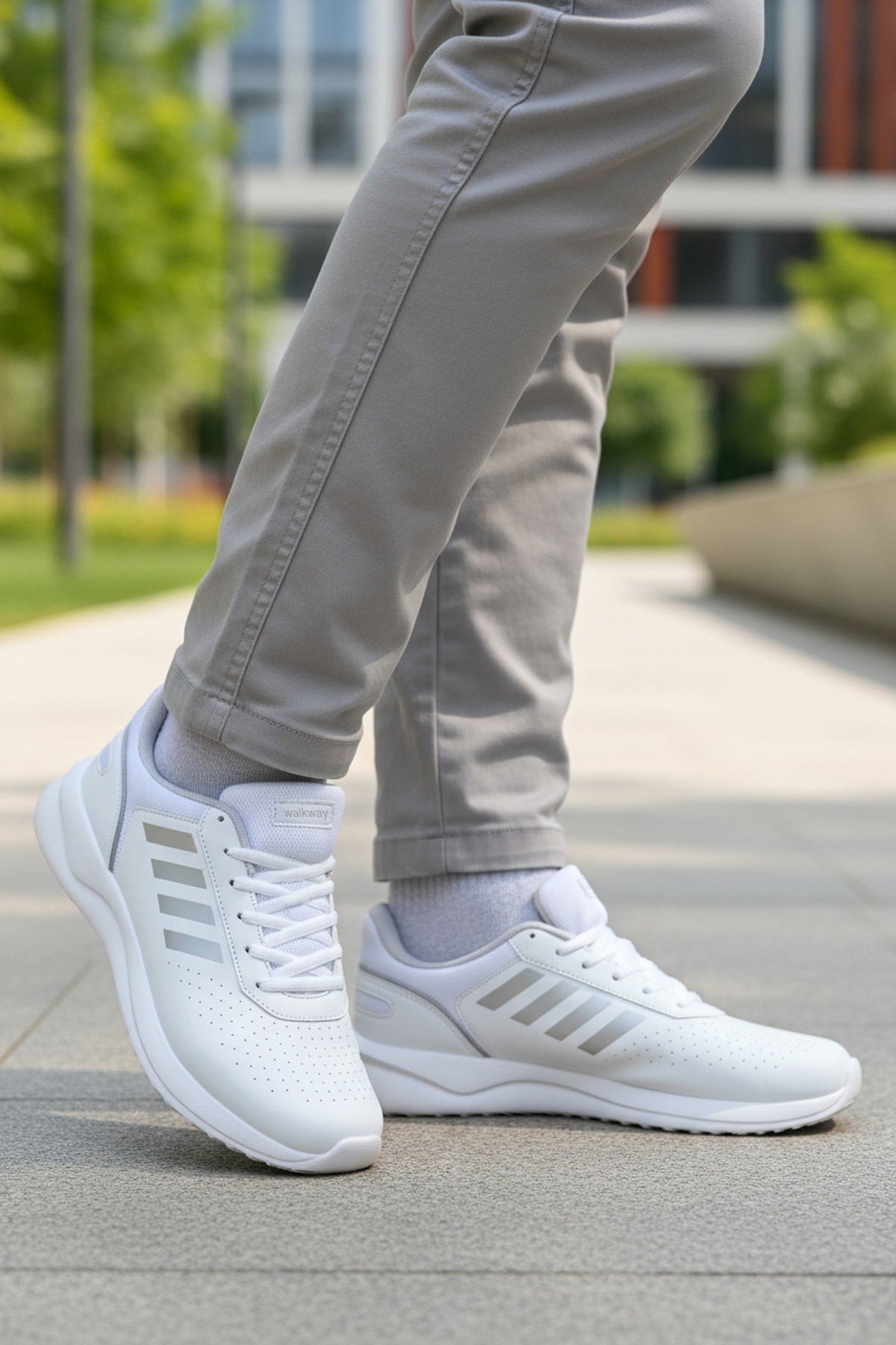 Beyaz Bağcıklı Hafif Esnek Erkek Spor Ayakkabı Nereus M - Görsel 4