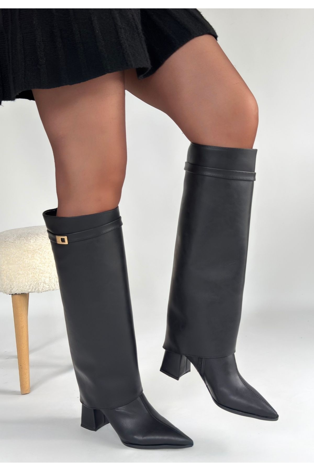 Siyah Tak Çıkar Kadın Topuklu Çizme - Görsel 2