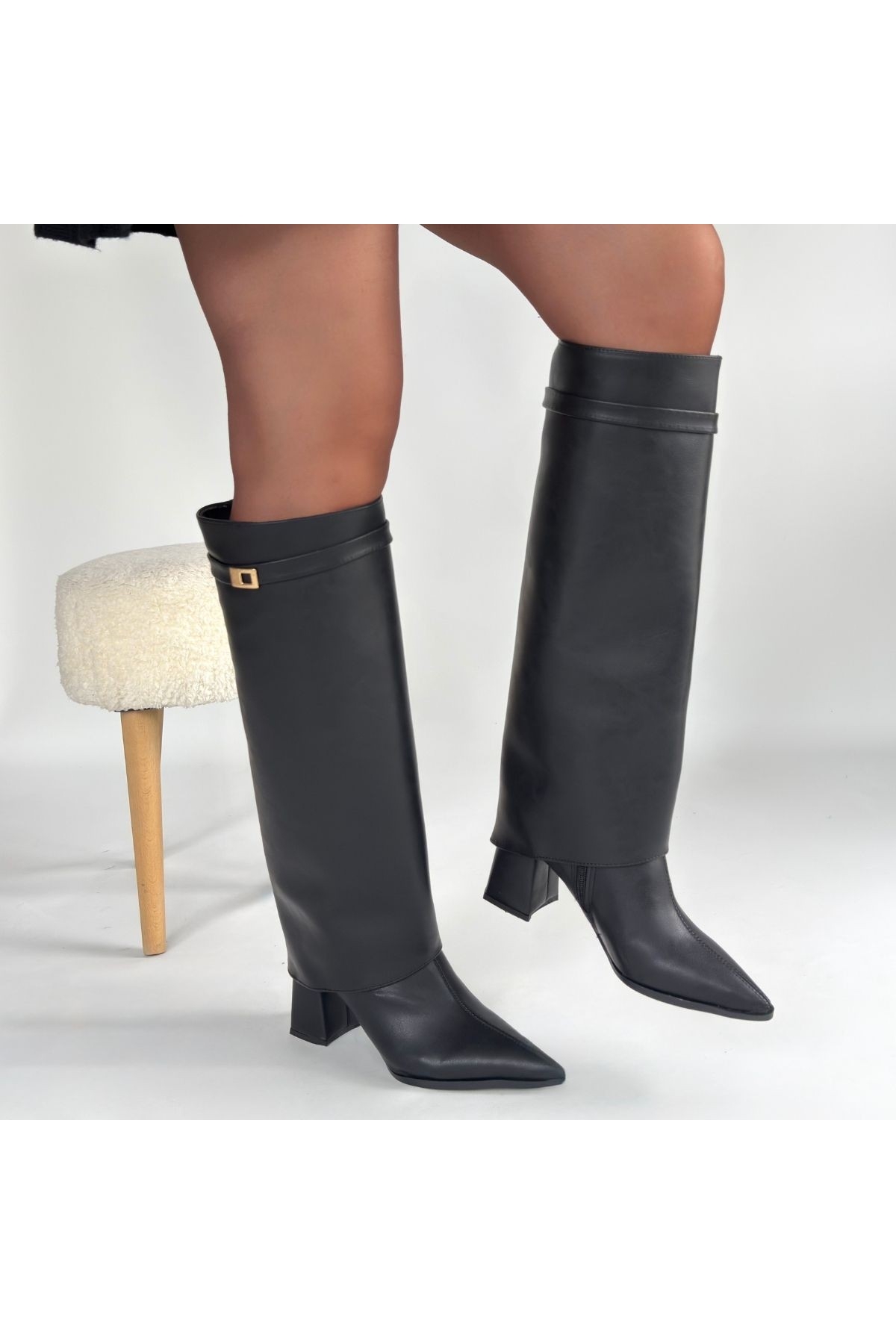 Siyah Tak Çıkar Kadın Topuklu Çizme - Görsel 5