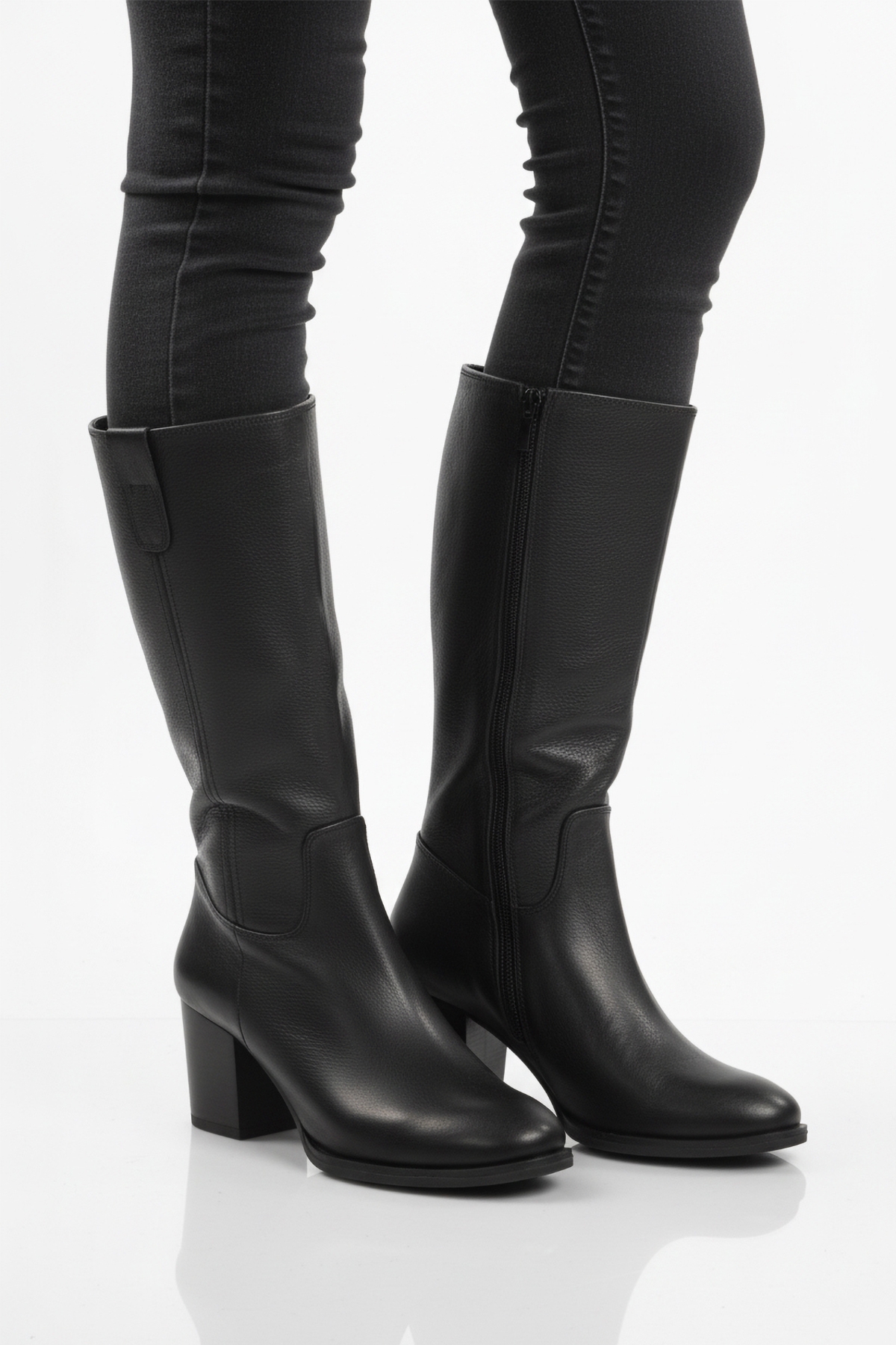 Siyah Hakiki Deri Fermuarlı Polarlı Kadın Çizme 86620-1 Z - Görsel 2