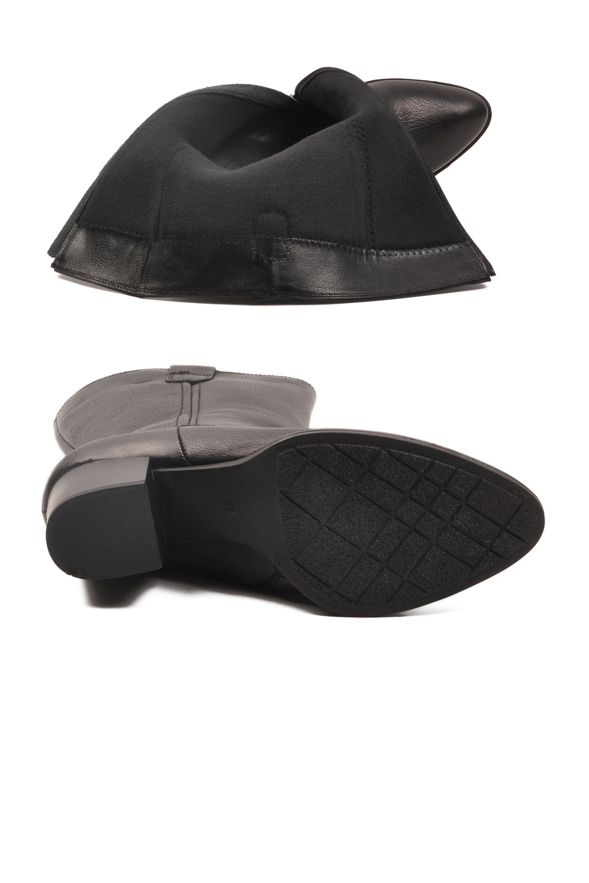 Siyah Hakiki Deri Fermuarlı Polarlı Kadın Çizme 86620-1 Z - Görsel 6