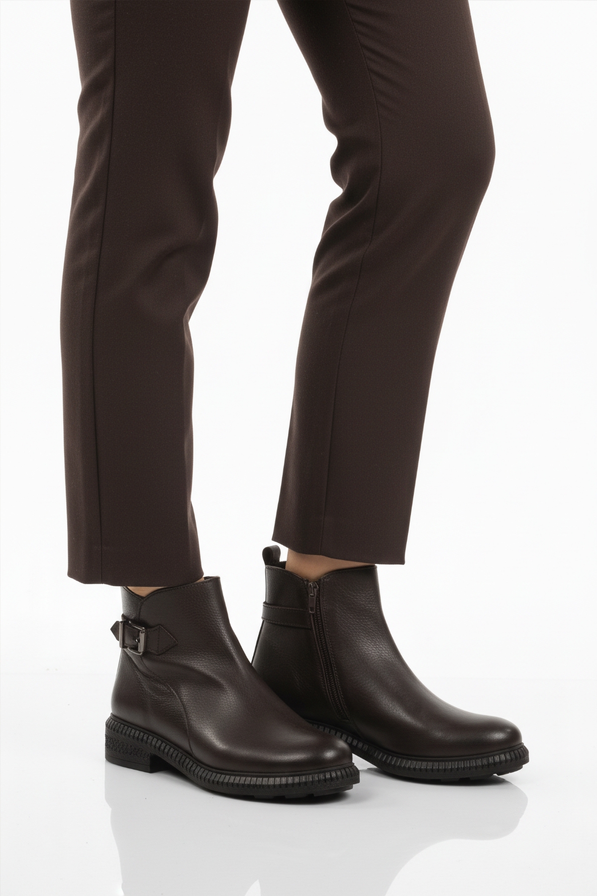 Kahve Hakiki Deri İçi Polarlı Kaymaz Kadın Bot 20913-1 Z - Görsel 2