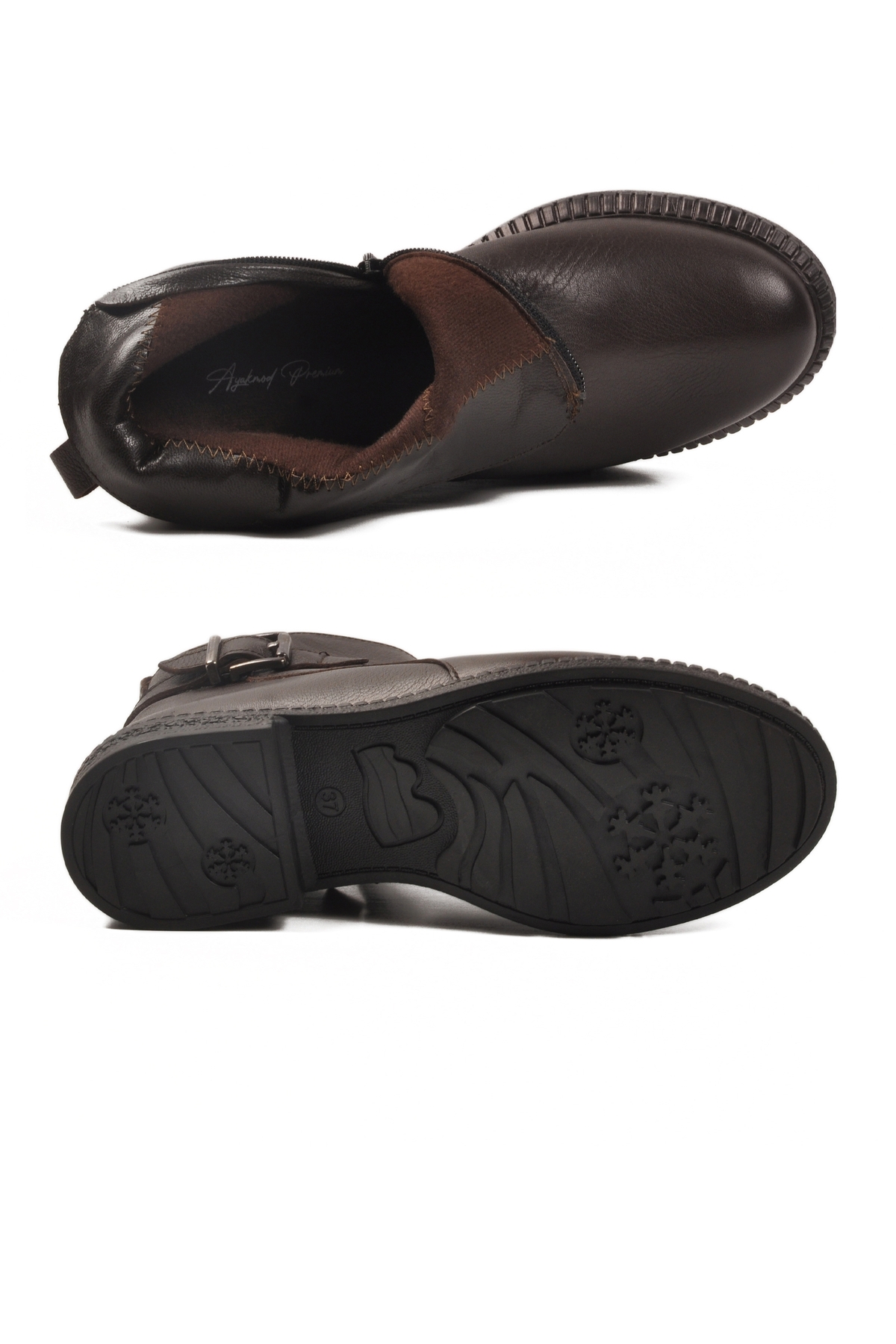 Kahve Hakiki Deri İçi Polarlı Kaymaz Kadın Bot 20913-1 Z - Görsel 6