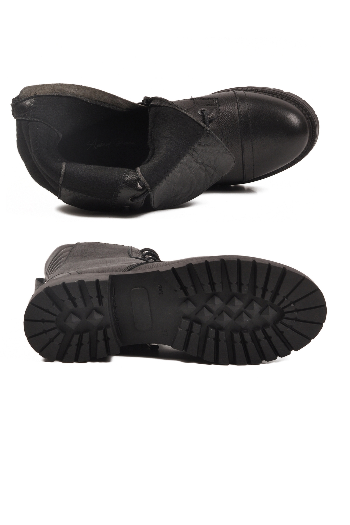 Siyah Hakiki Deri Polarlı Kaymaz Kadın Bot 52682-1 Z - Görsel 6