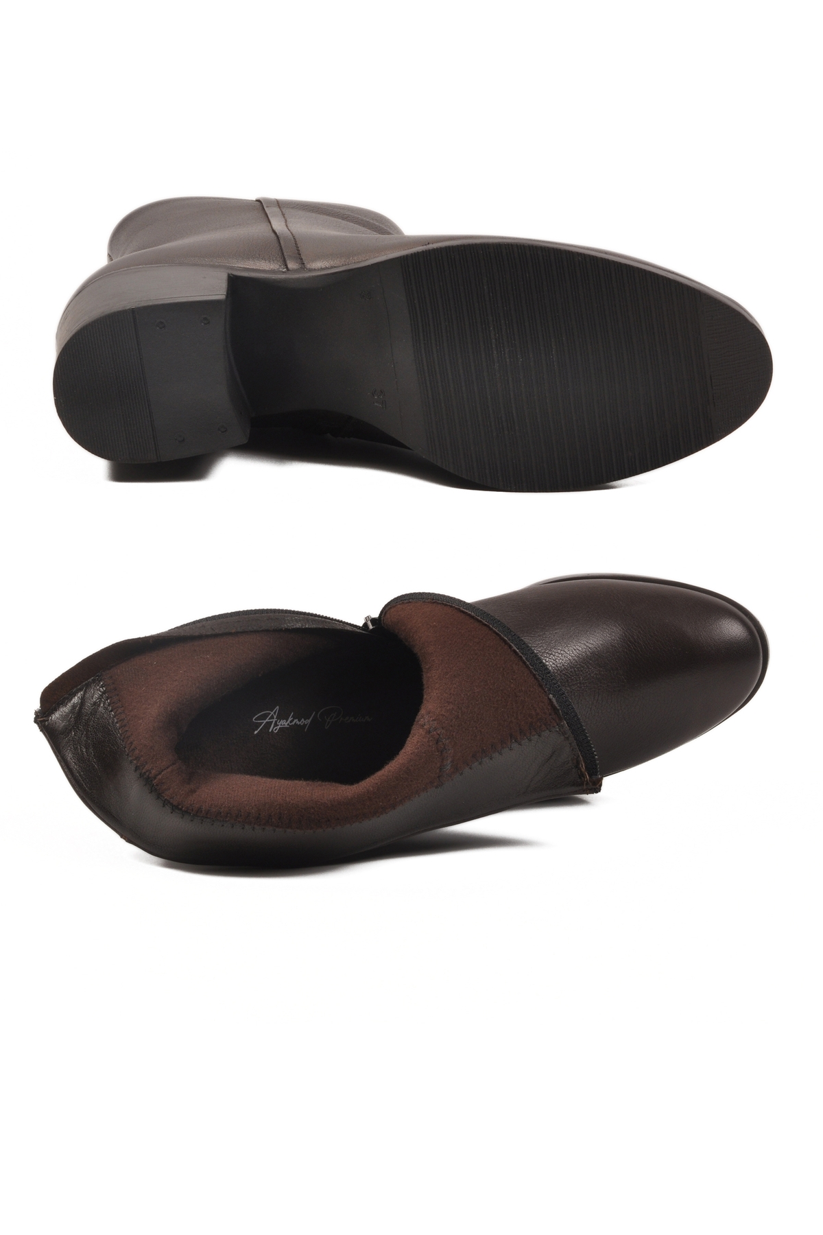 Kahve Hakiki Deri Fermuarlı Polarlı Kadın Bot 92162-1 Z - Görsel 6