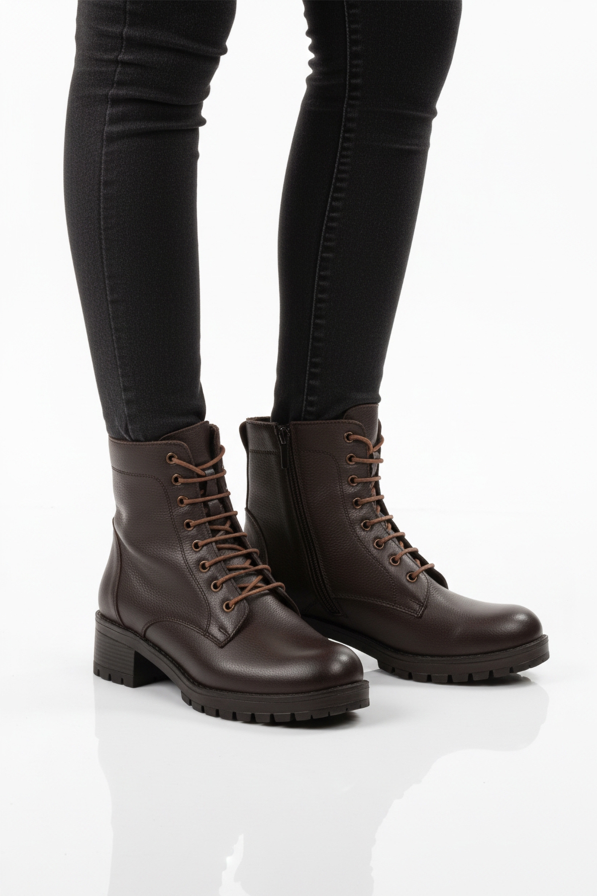 Kahve Hakiki Deri Bağcıklı Kadın Bot 2680-1 Z - Görsel 2