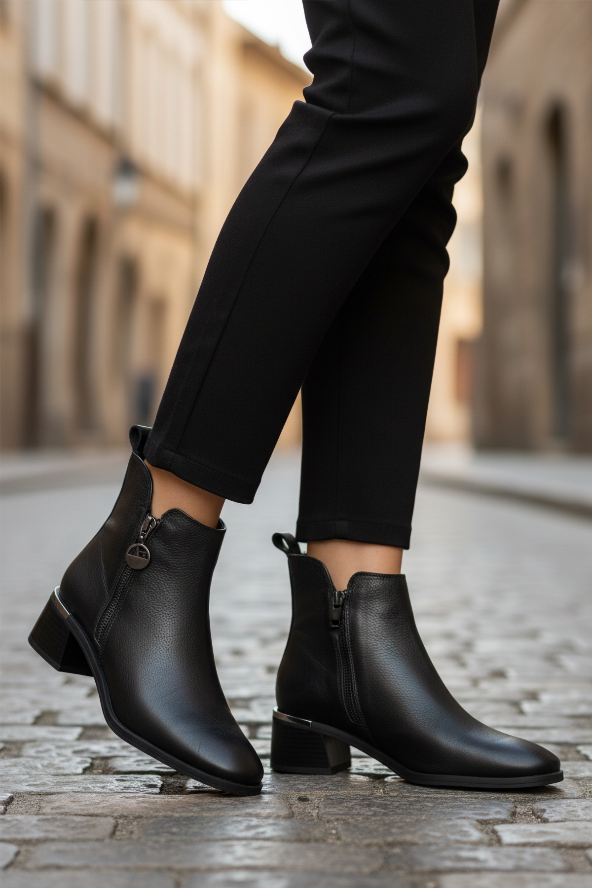 Siyah Hakiki Deri Polarlı Kaymaz Fermuarlı Kadın Topuklu Bot 9780-1 Z - Görsel 4