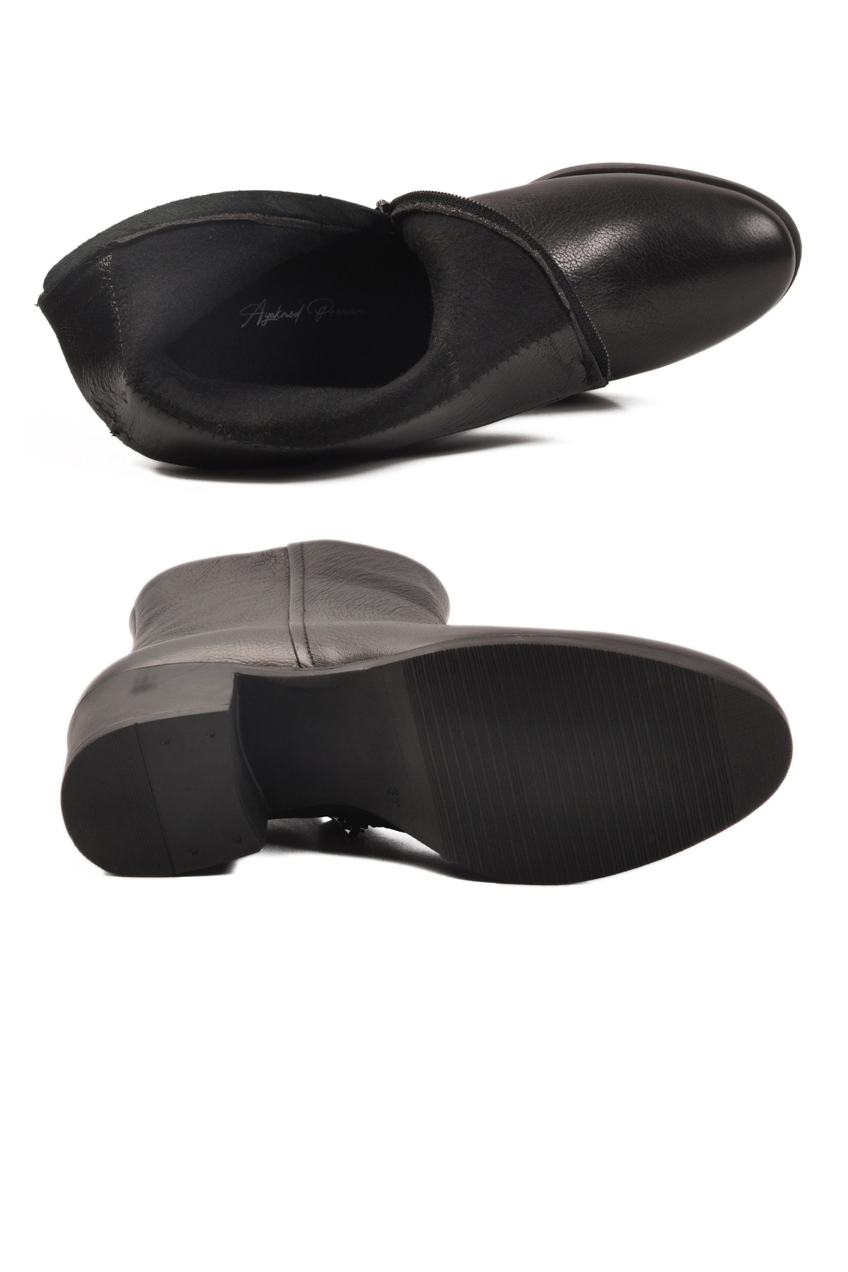 Siyah Hakiki Deri Fermuarlı Polarlı Kadın Bot 92162-1 Z - Görsel 6