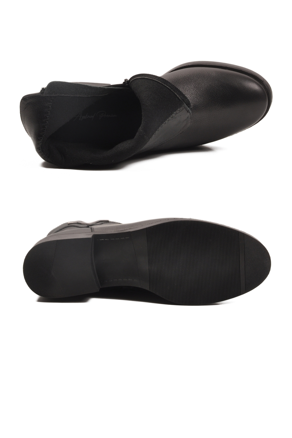 Siyah Hakiki Deri İçi Polarlı Kaymaz Kadın Bot 21893-1 Z - Görsel 6