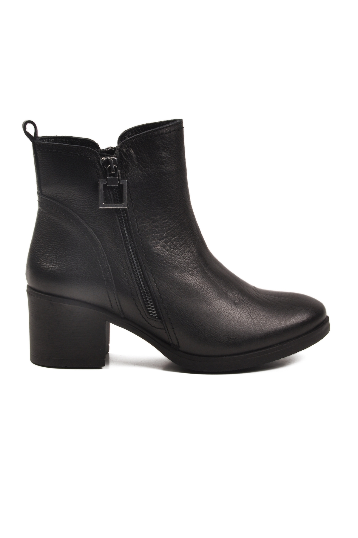 Siyah Hakiki Deri Fermuarlı Polarlı Kadın Topuklu Bot 92163-1 Z - Görsel 3