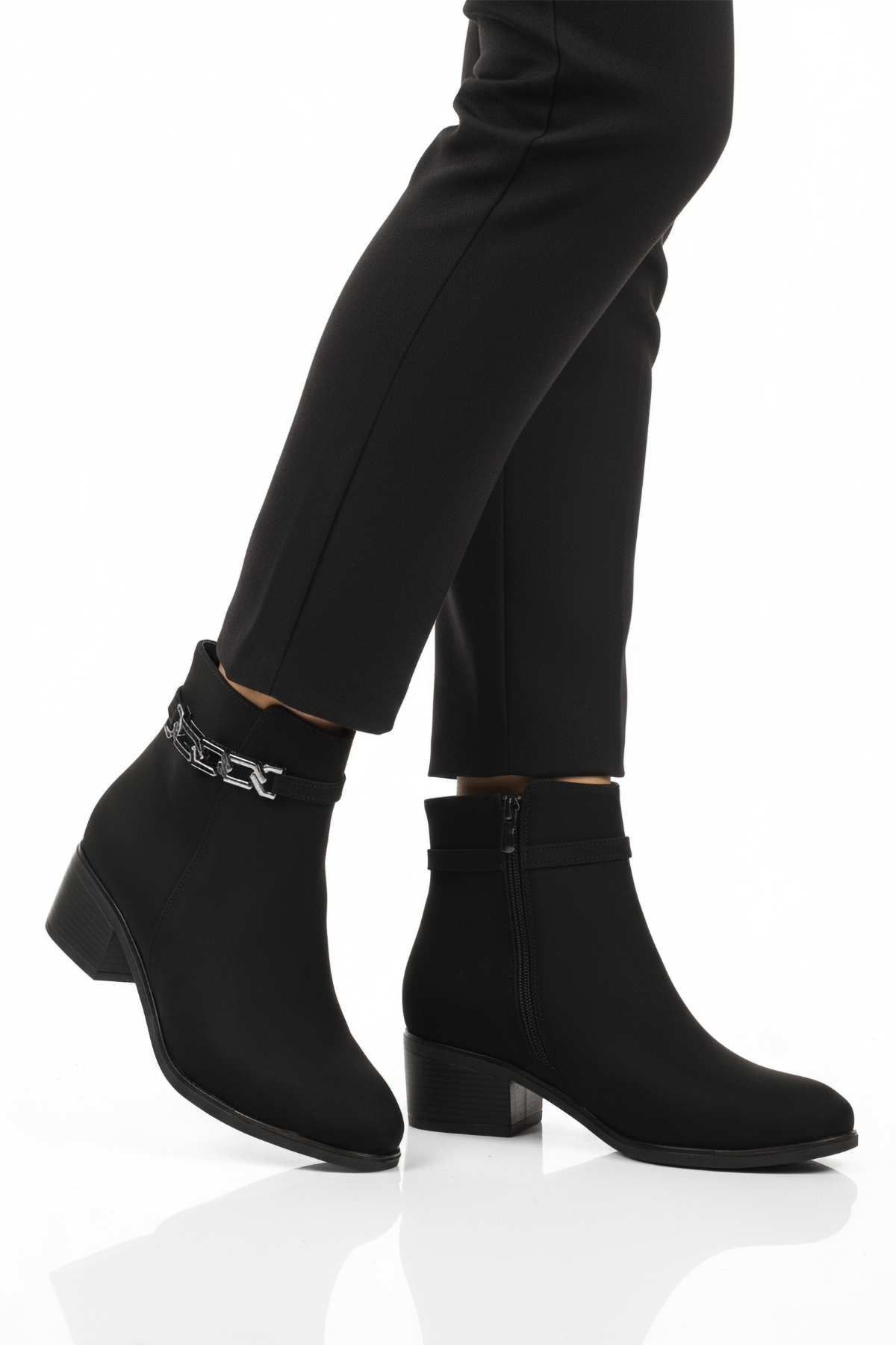 Siyah Zümrüt Fermuarlı Polarlı Kadın Topuklu Bot 325131 Z - Görsel 2