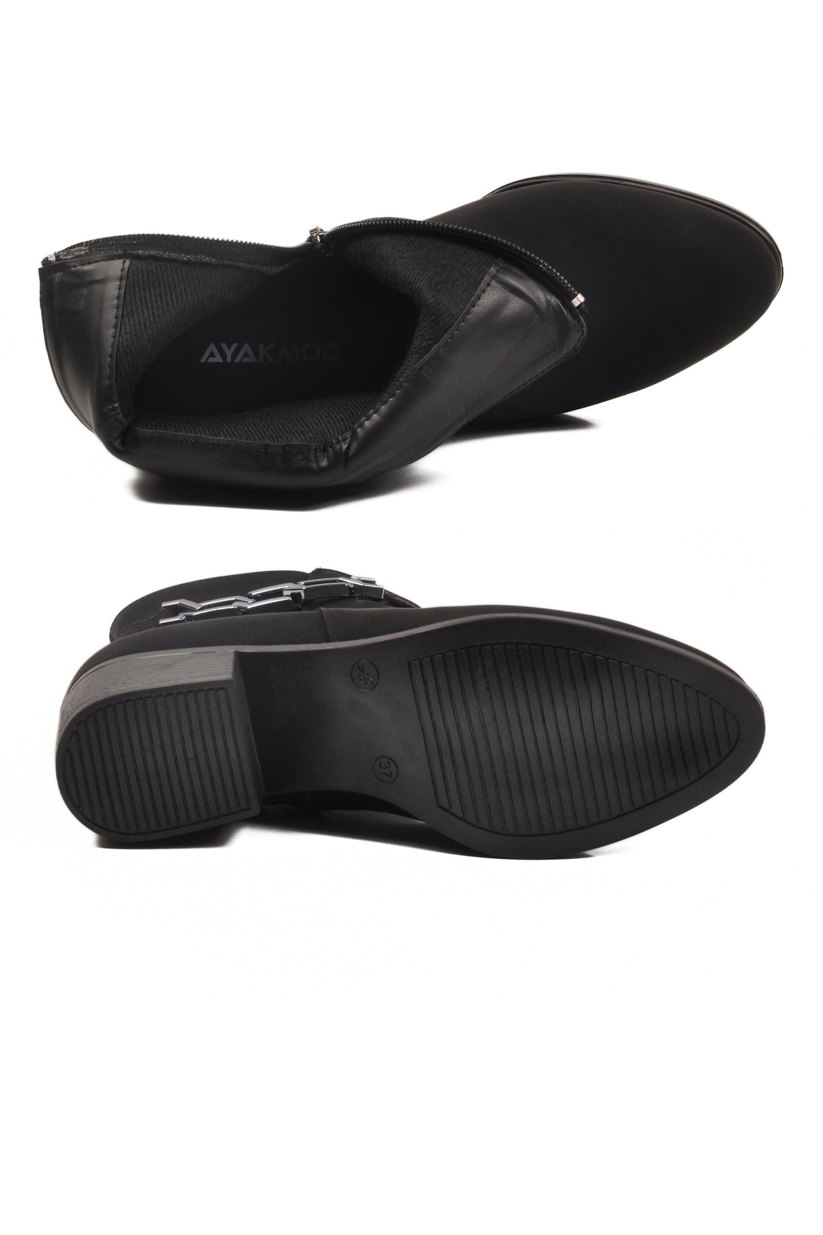 Siyah Zümrüt Fermuarlı Polarlı Kadın Topuklu Bot 325131 Z - Görsel 6