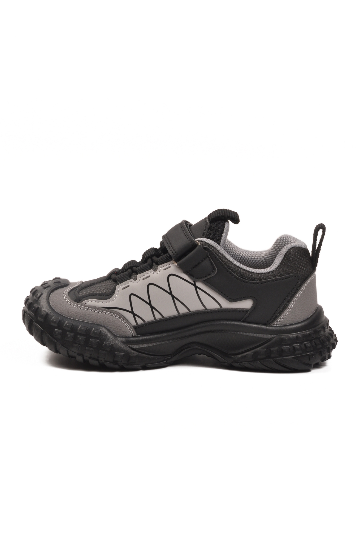 Gri Cırtlı Kaymaz Hafif Esnek Erkek Çocuk Spor Ayakkabı 22676 F - Görsel 5