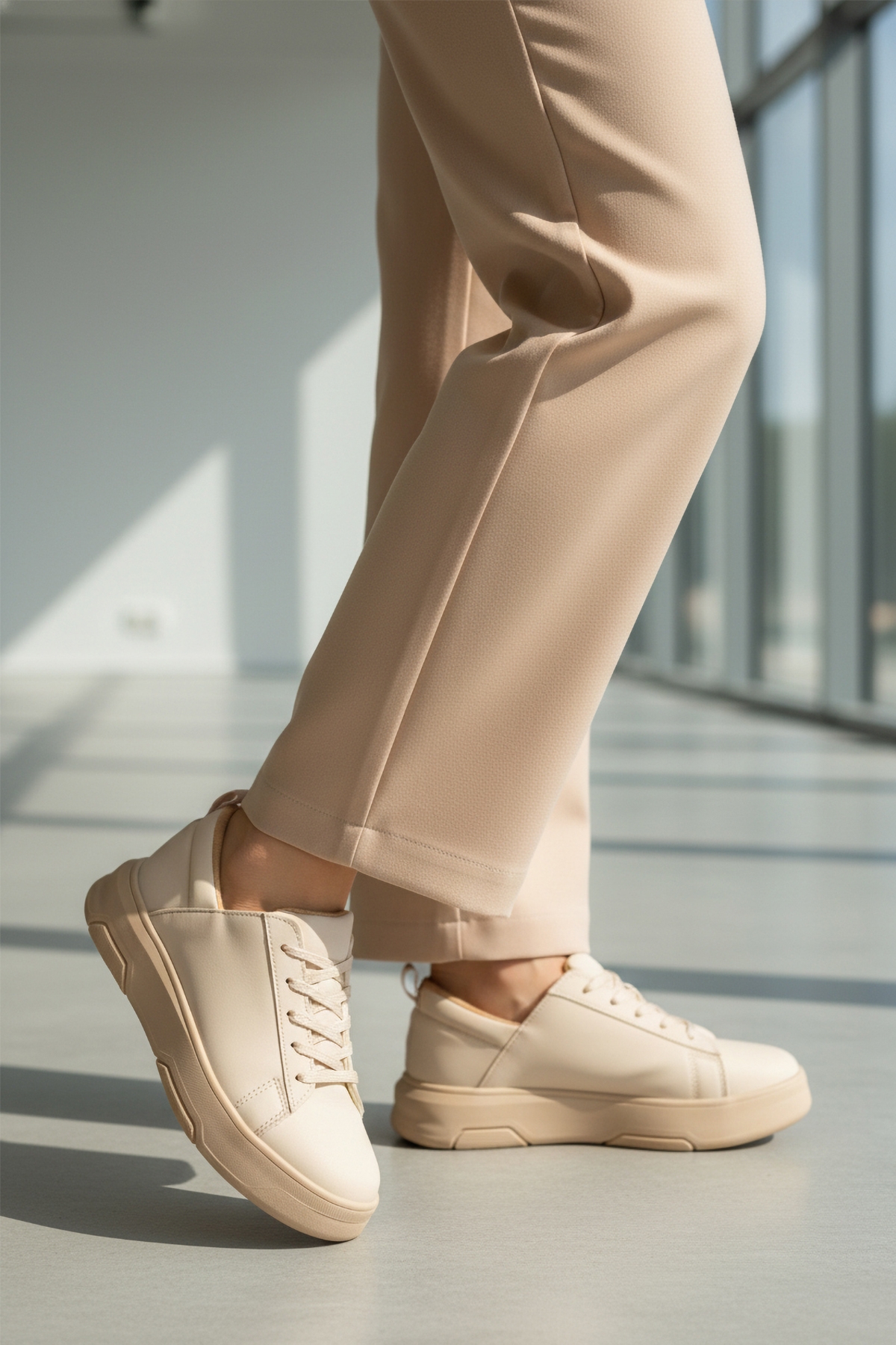 Bej Kalın Taban Bağcıklı Unisex Spor Ayakkabı OZ-03 Z - Görsel 4