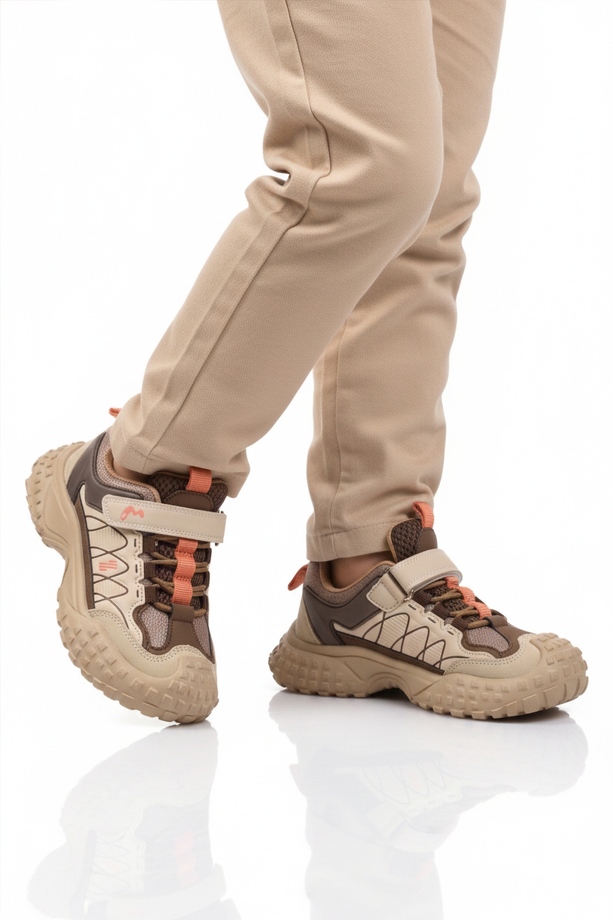 Bej Cırtlı Kaymaz Hafif Esnek Erkek Çocuk Spor Ayakkabı 22676 F - Görsel 2