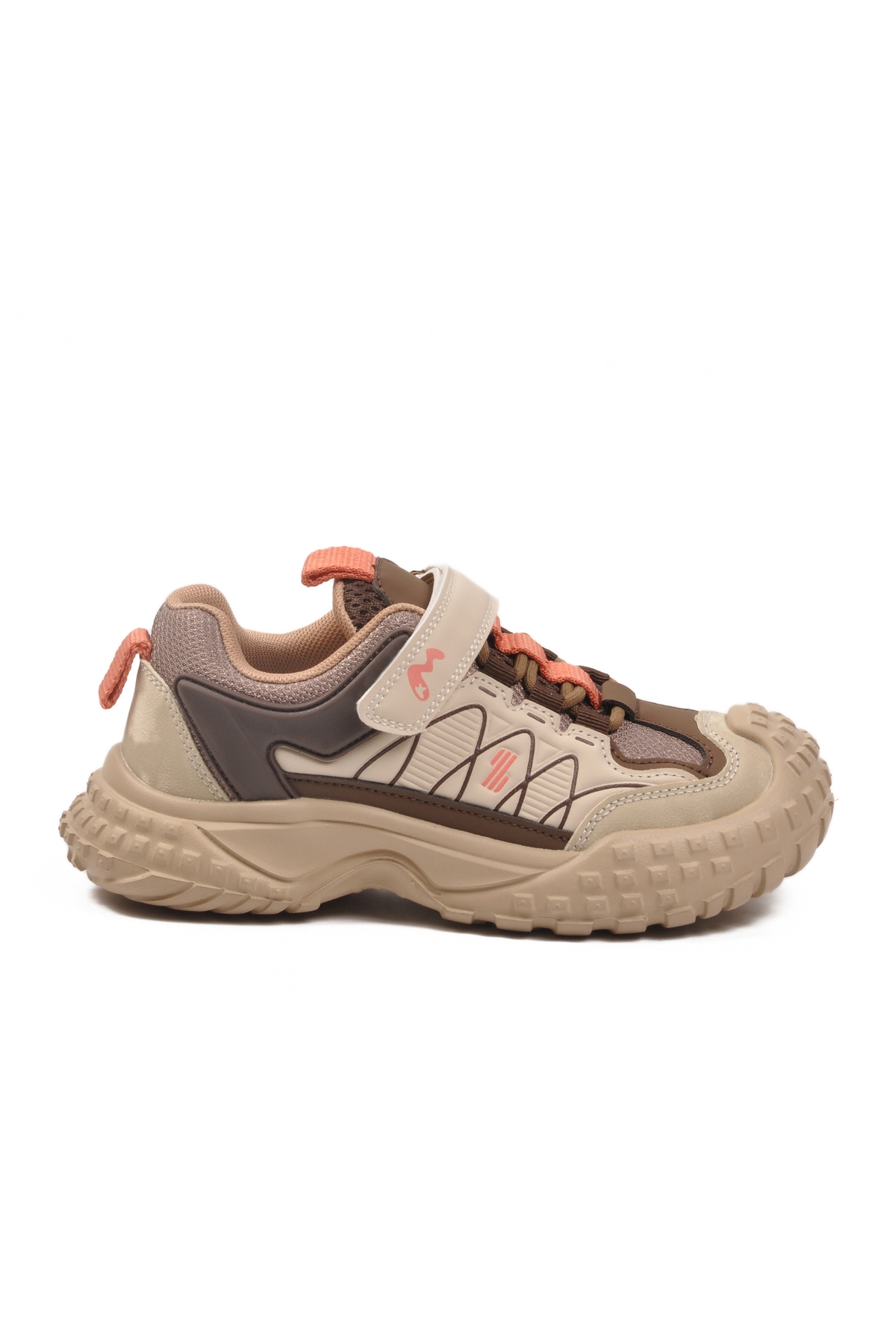 Bej Cırtlı Kaymaz Hafif Esnek Erkek Çocuk Spor Ayakkabı 22676 F - Görsel 3