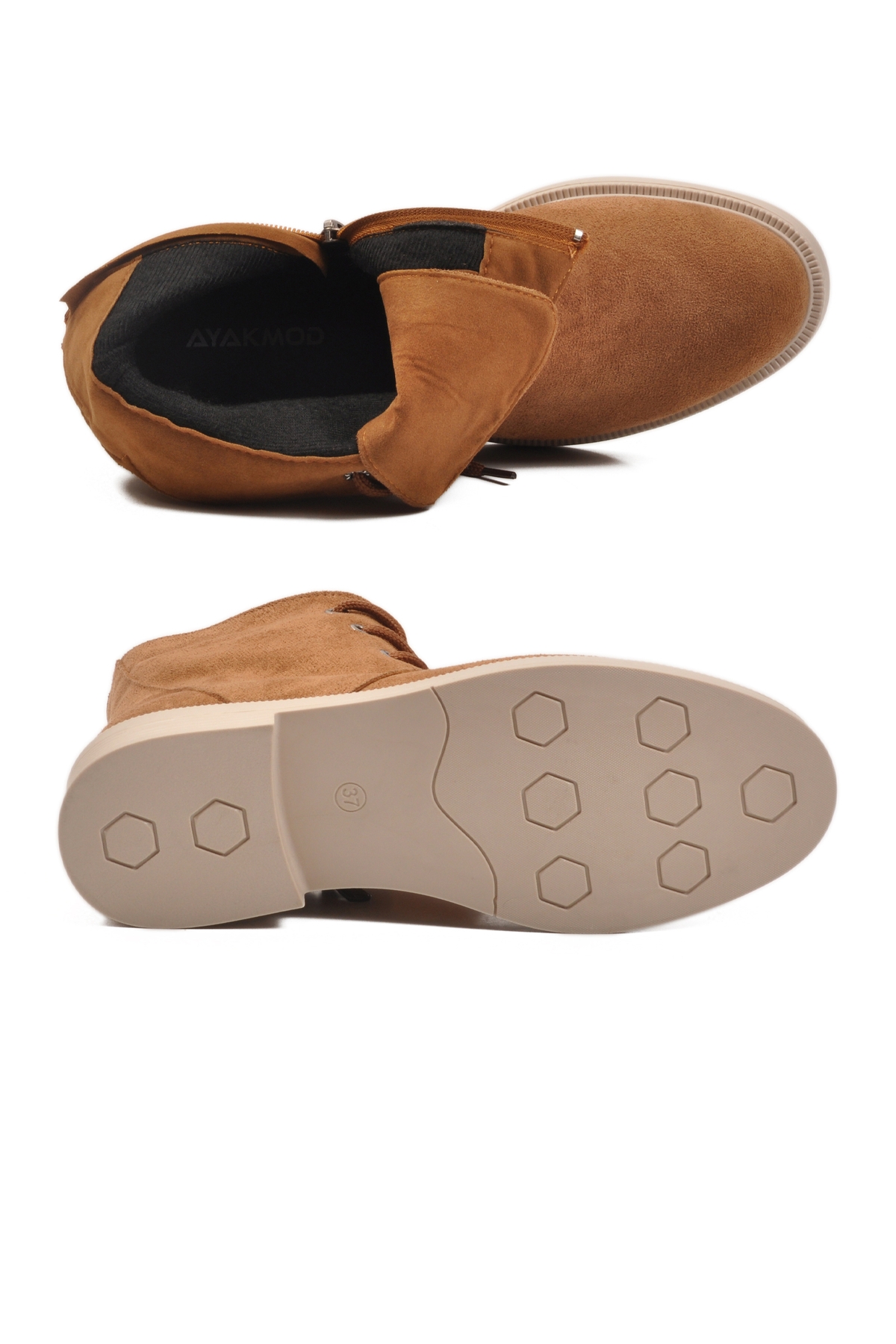 Taba Süet Bağcıklı Fermuarlı Kaymaz Kadın Bot 284098 Z - Görsel 6