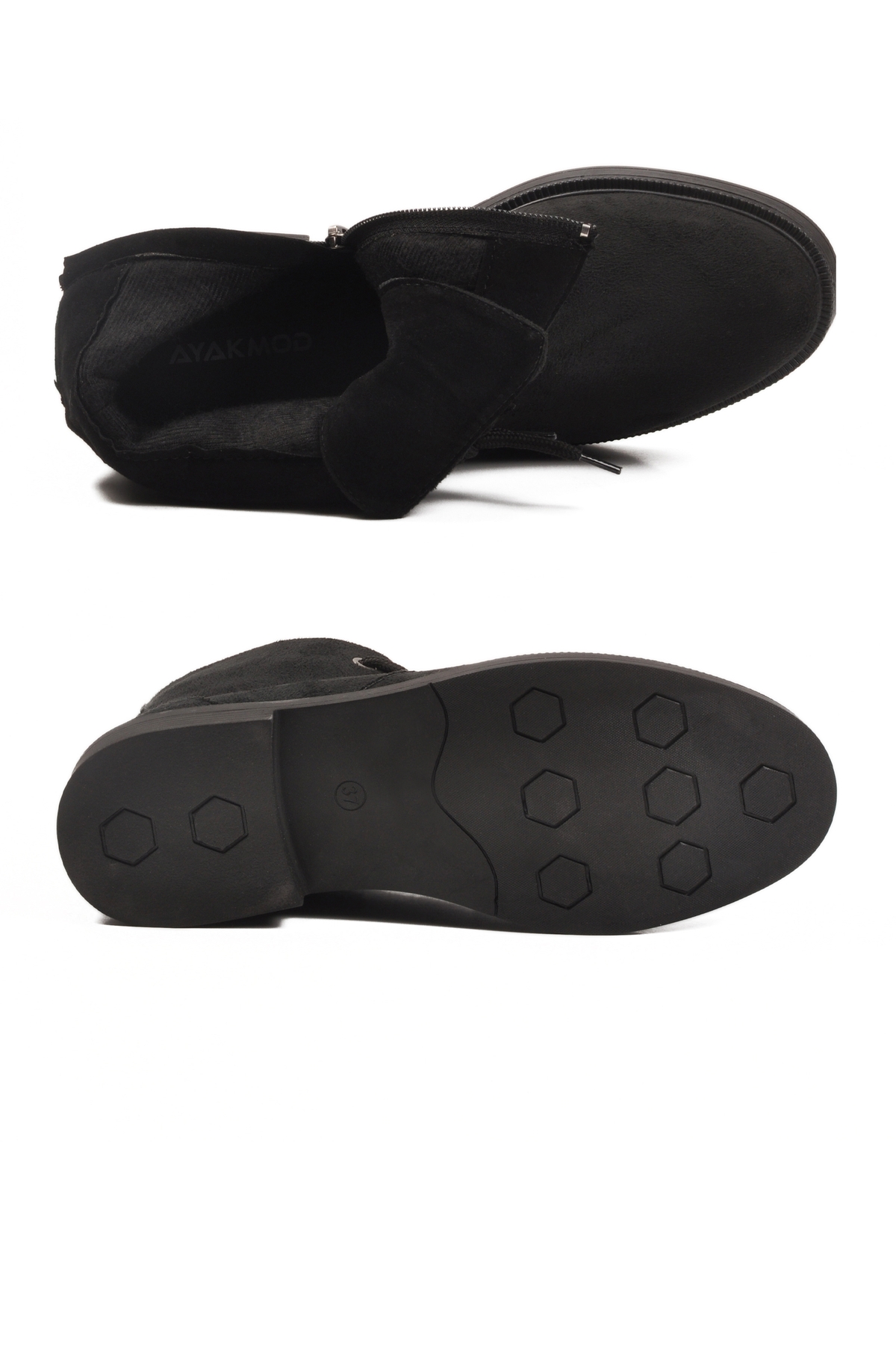 Siyah Süet Bağcıklı Fermuarlı Kaymaz Kadın Bot 284098 Z - Görsel 6