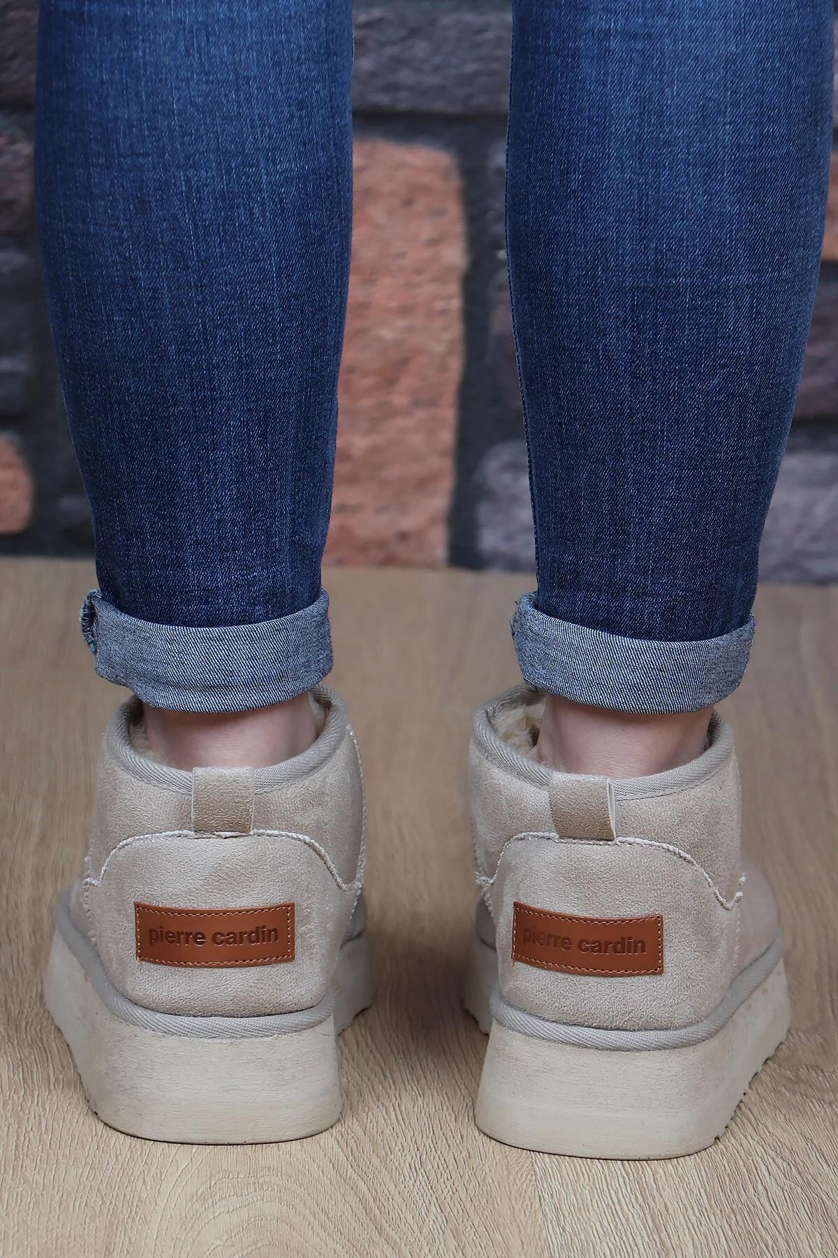 52709 Süet İçi Kürklü Kalın Taban Mini Boy Bilekte Kısa Kadın Bot - Görsel 7