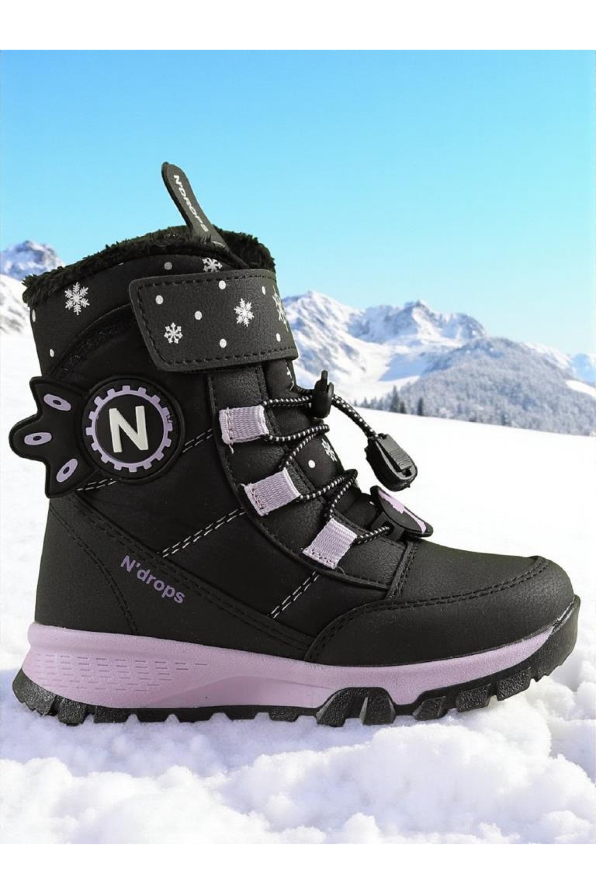 Kız Çocuk Suya Ve Soğuk Havaya Dayanıklı Kaymaz Taban Cırtlı Lacivert Pembe Kar Botu - Görsel 2