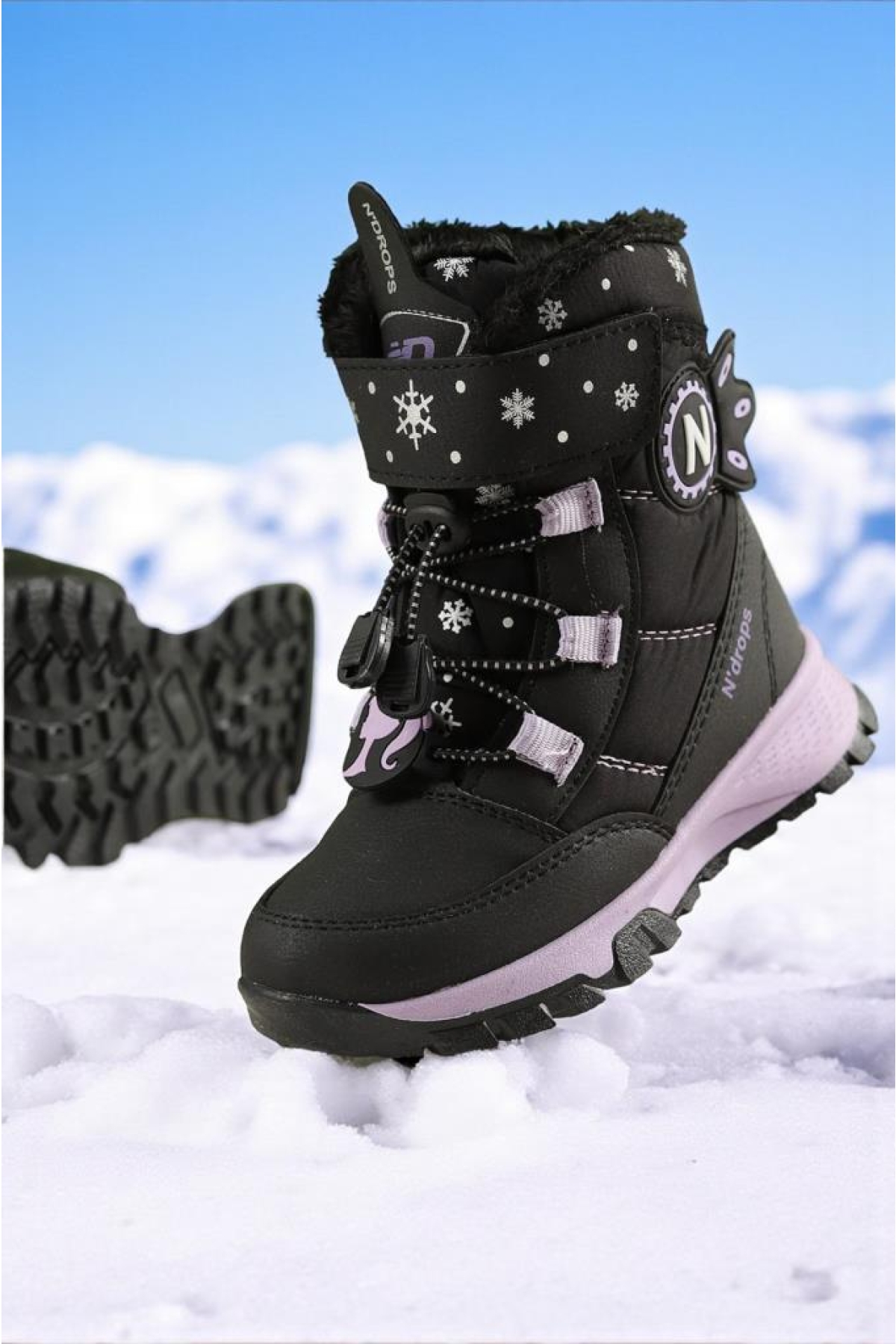 Kız Çocuk Suya Ve Soğuk Havaya Dayanıklı Kaymaz Taban Cırtlı Lacivert Pembe Kar Botu - Görsel 3