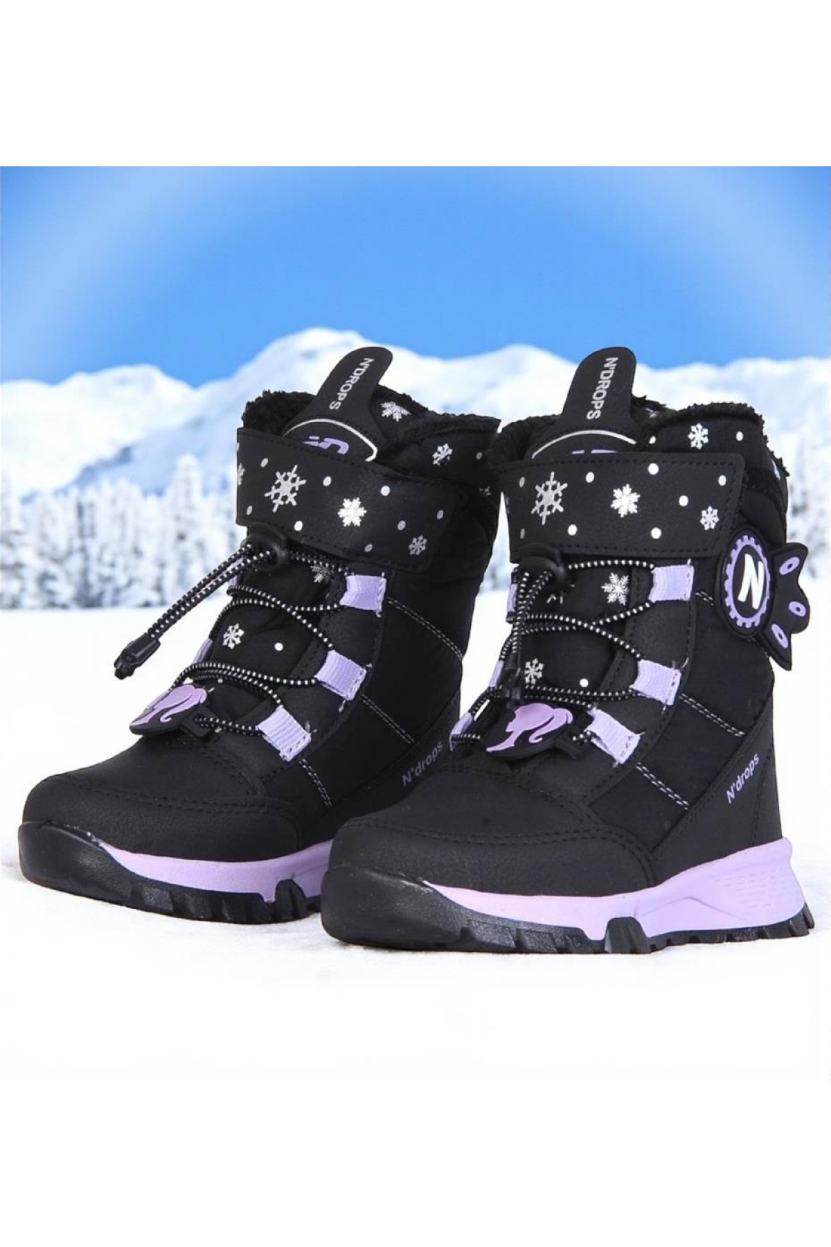 Kız Çocuk Suya Ve Soğuk Havaya Dayanıklı Kaymaz Taban Cırtlı Lacivert Pembe Kar Botu - Görsel 5