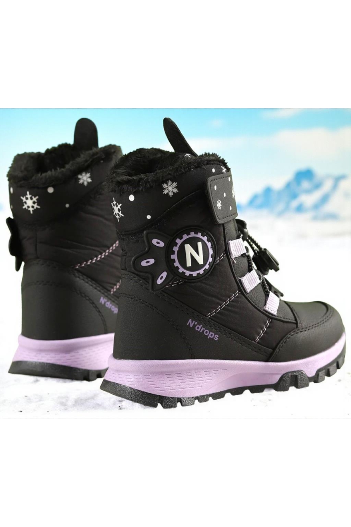 Kız Çocuk Suya Ve Soğuk Havaya Dayanıklı Kaymaz Taban Cırtlı Lacivert Pembe Kar Botu - Görsel 6
