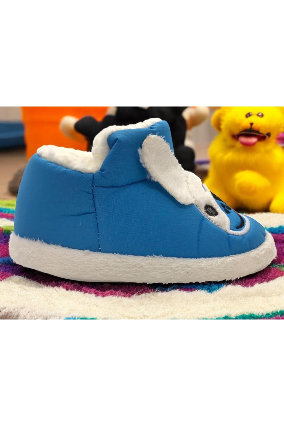 Erkek Çocuk Hayvanlı Kışlık Yumuşacık İçi Yünlü Mavi Ev Pandufu - Görsel 4