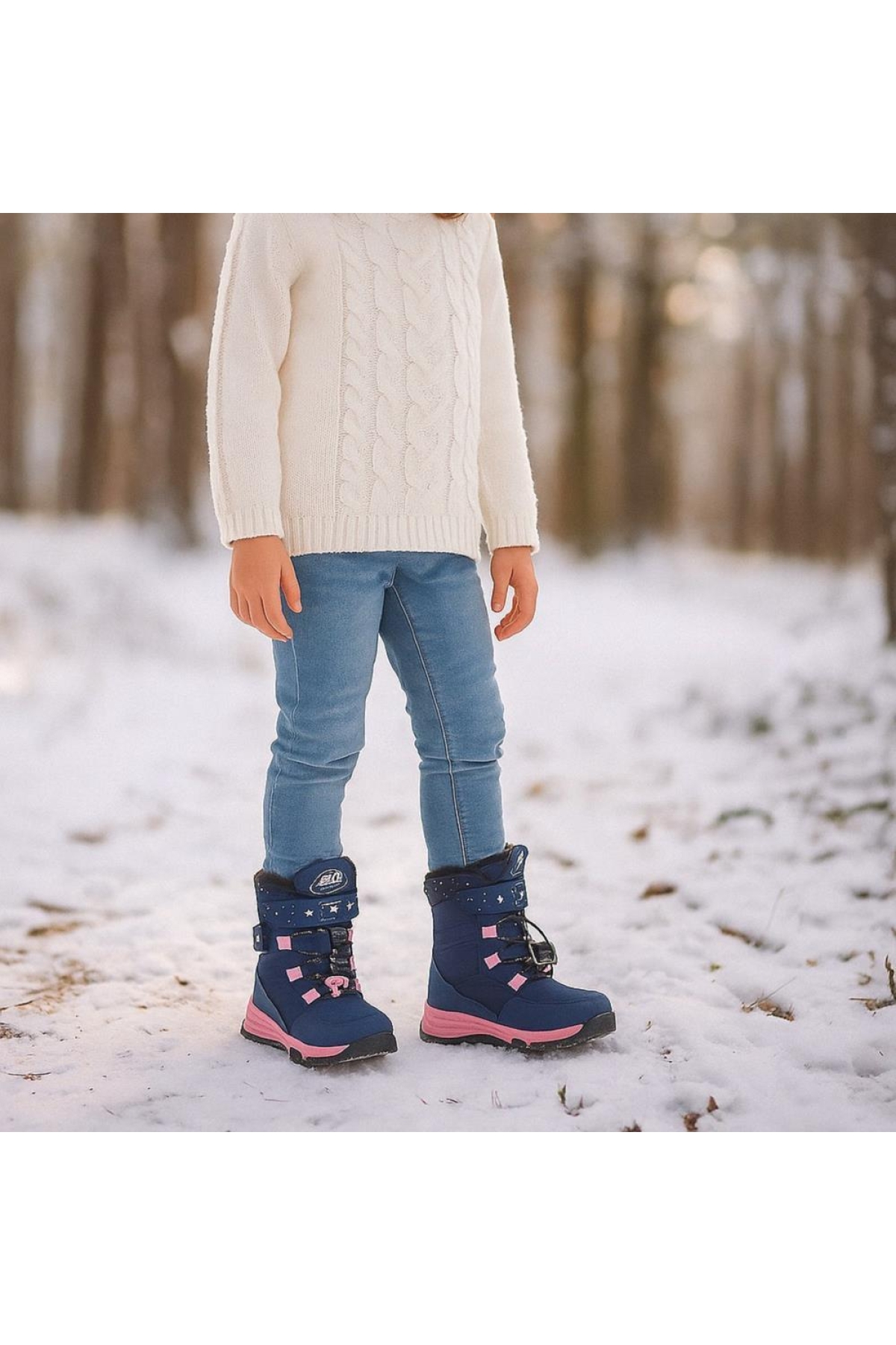 Kız Çocuk Suya Ve Soğuk Havaya Dayanıklı Kaymaz Taban Cırtlı Lacivert Pembe Kar Botu - Görsel 5