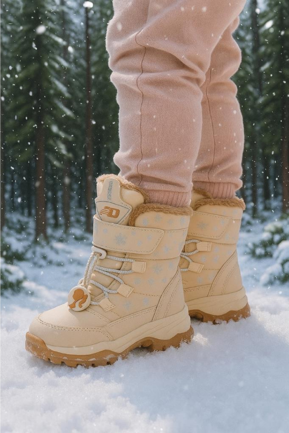 Kız Çocuk Suya Ve Soğuk Havaya Dayanıklı Kaymaz Taban Cırtlı Lacivert Pembe Kar Botu - Görsel 3