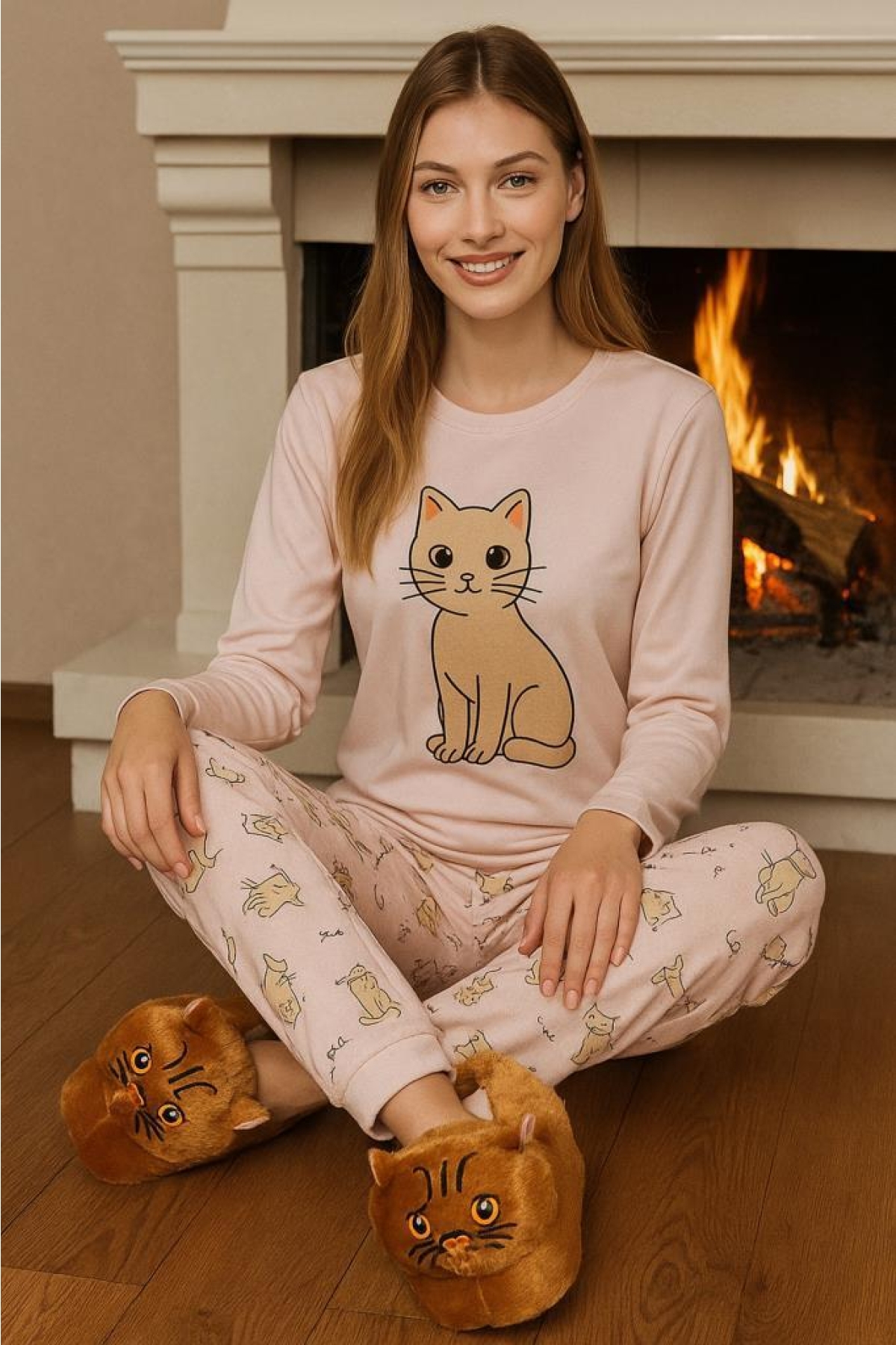 Kadın Kız Çocuk Yumuşak Soft Hayvanlı Kedi Figürlü Panduf Ev Ayakkabısı - Görsel 2