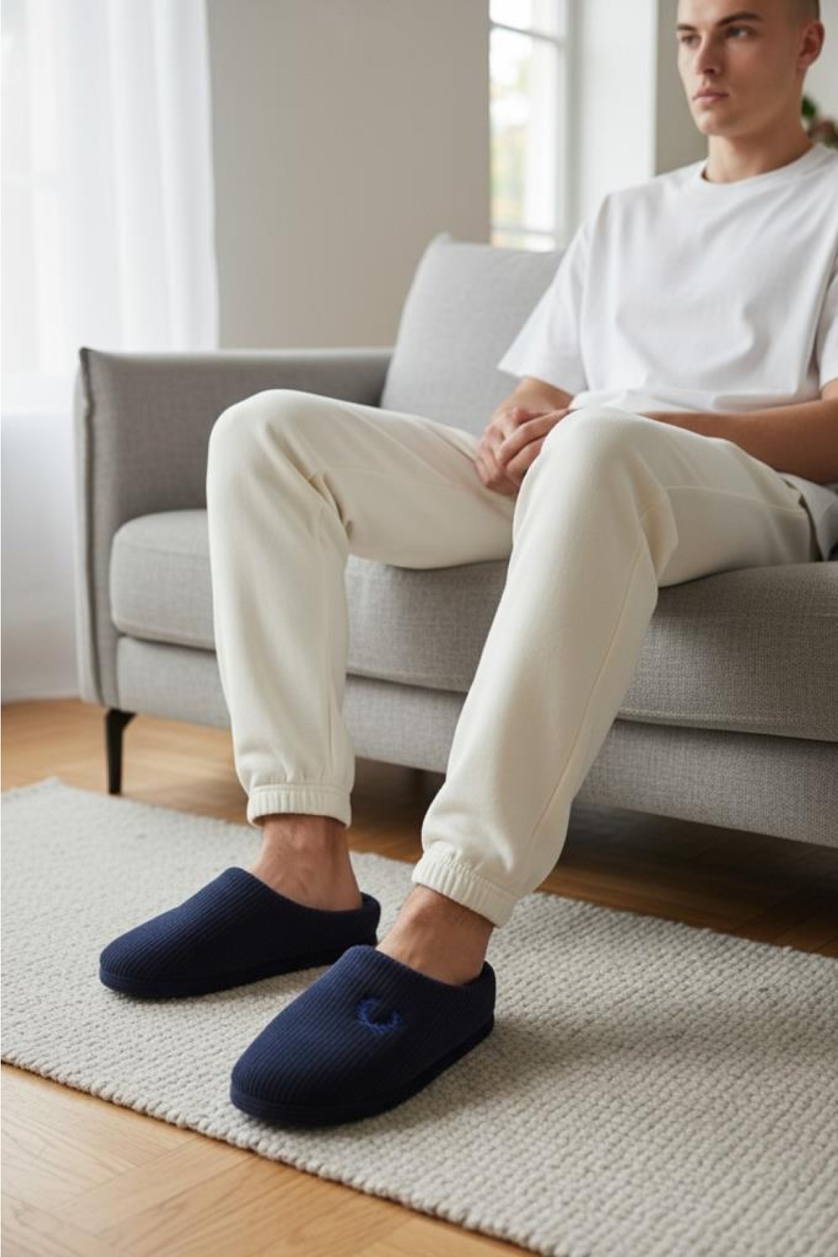 Erkek Lacivert Ev Terliği Ses Yapmayan Yumuşak Rahat Taban İçi Yünlü Terlik - Görsel 2