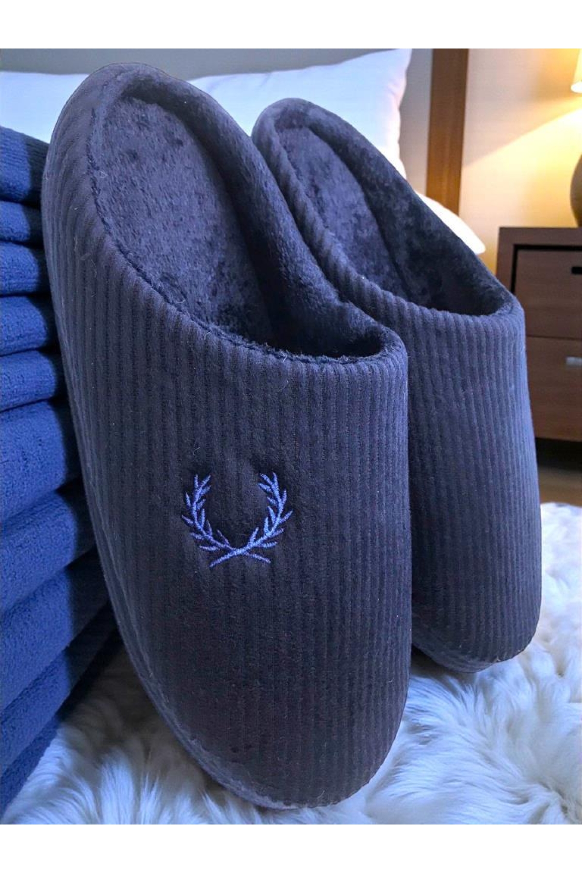 Erkek Lacivert Ev Terliği Ses Yapmayan Yumuşak Rahat Taban İçi Yünlü Terlik - Görsel 3