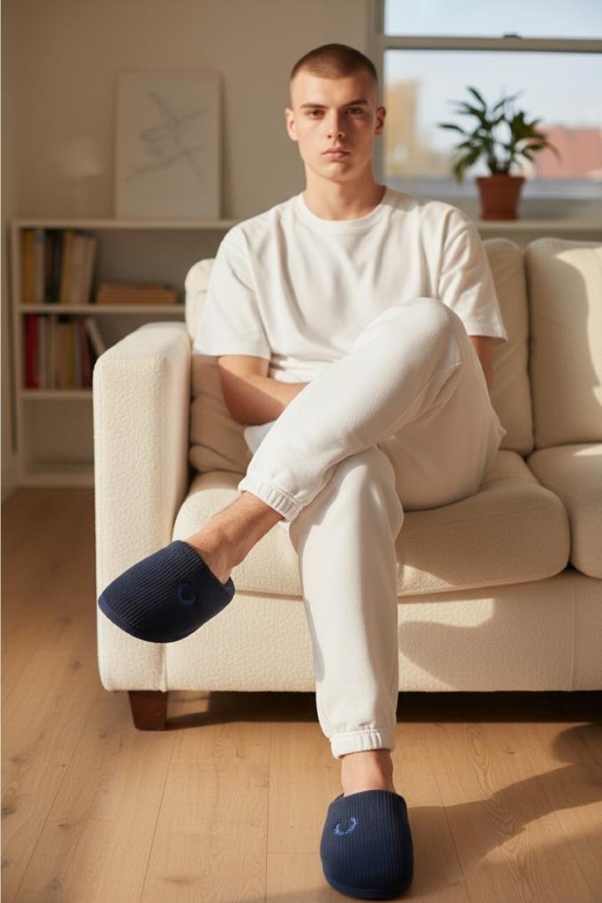 Erkek Lacivert Ev Terliği Ses Yapmayan Yumuşak Rahat Taban İçi Yünlü Terlik - Görsel 6