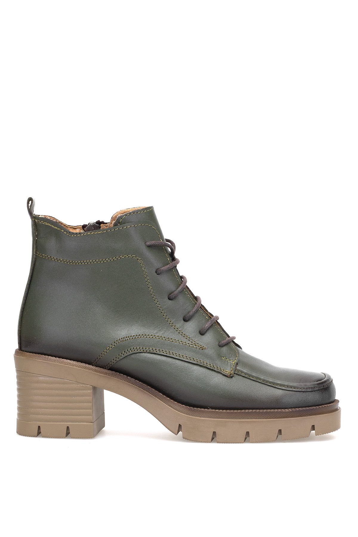 Elit Alvarine Kadın Hakiki Deri Topuklu Bot Haki - Görsel 2