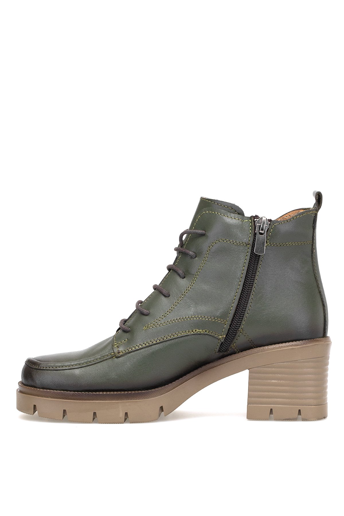 Elit Alvarine Kadın Hakiki Deri Topuklu Bot Haki - Görsel 4