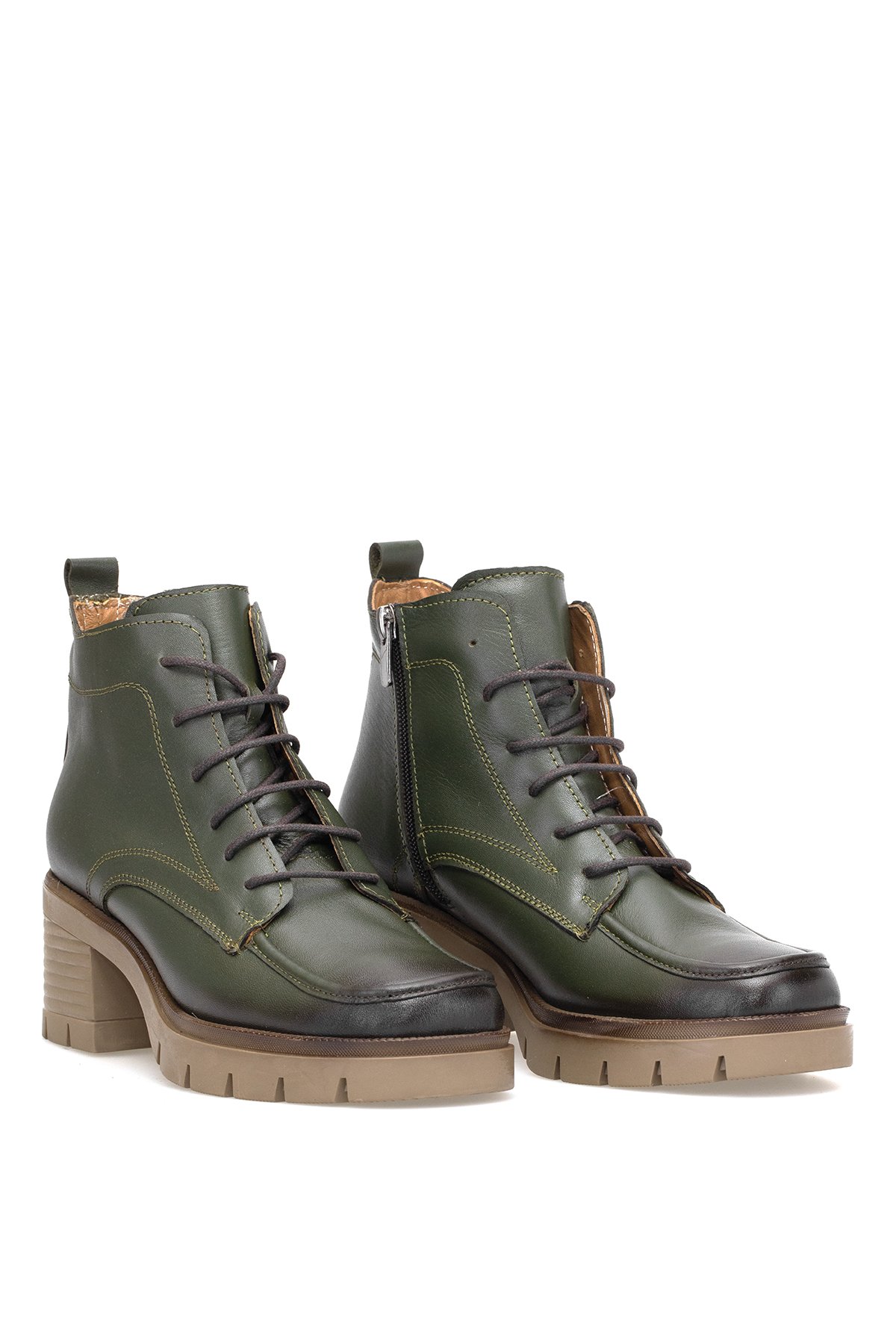 Elit Alvarine Kadın Hakiki Deri Topuklu Bot Haki - Görsel 5