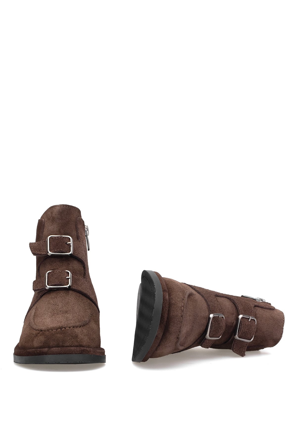 Elit Zafira Kadın Hakiki Süet Deri Düz Bot Kahverengi - Görsel 6