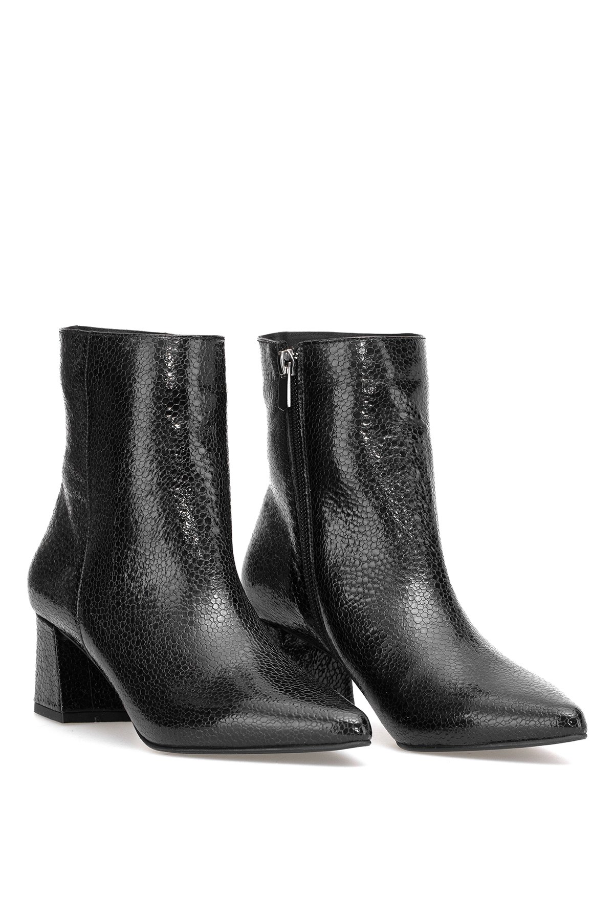 Elit Arabella Kadın Hakiki Rugan Deri Klasik Topuklu Bot Siyah - Görsel 5