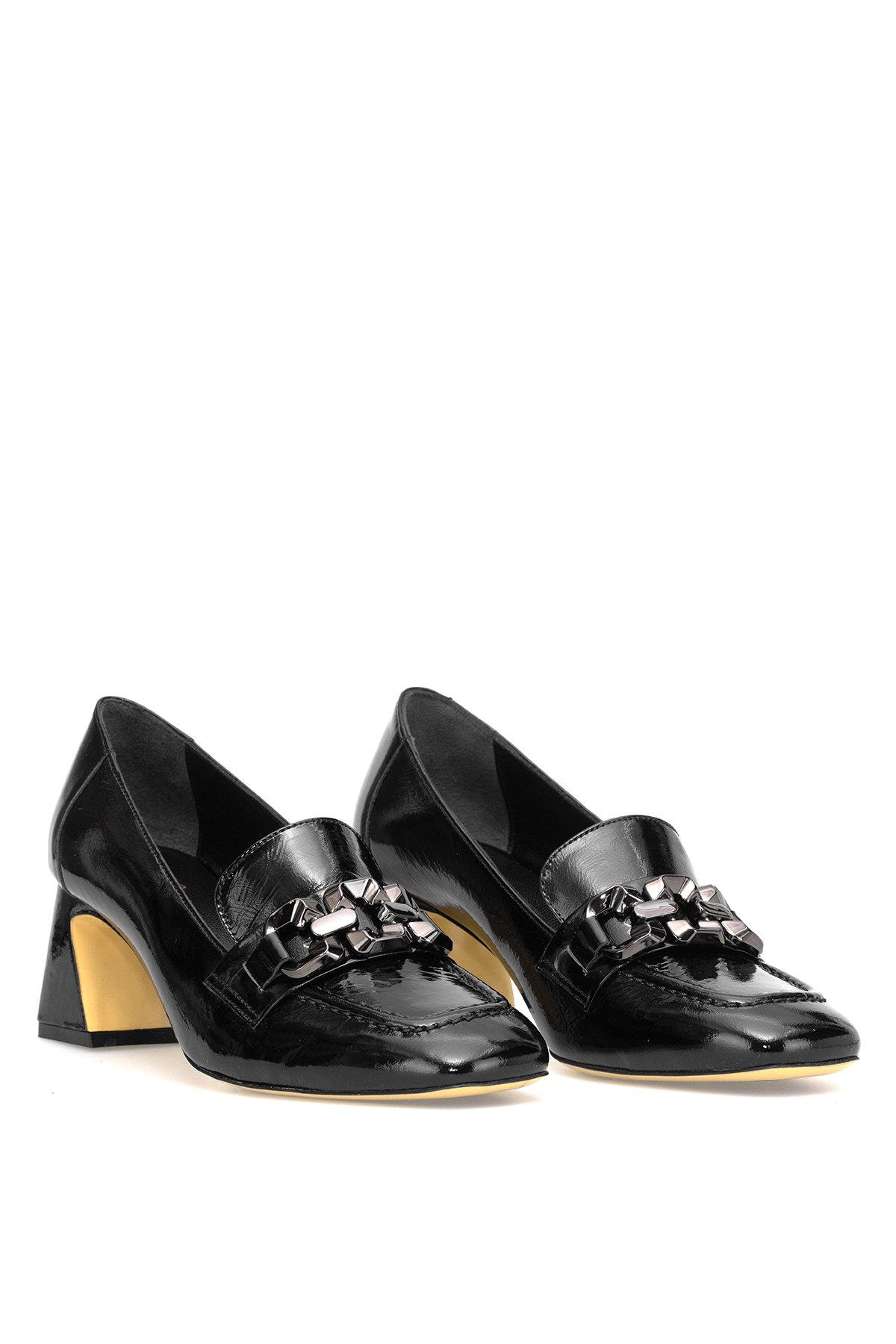 Elit Viena Kadın Hakiki Rugan Deri Klasik Topuklu Ayakkabı Siyah - Görsel 5