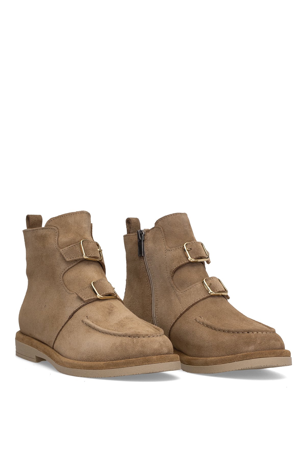 Elit Zafira Kadın Hakiki Süet Deri Düz Bot Camel - Görsel 5