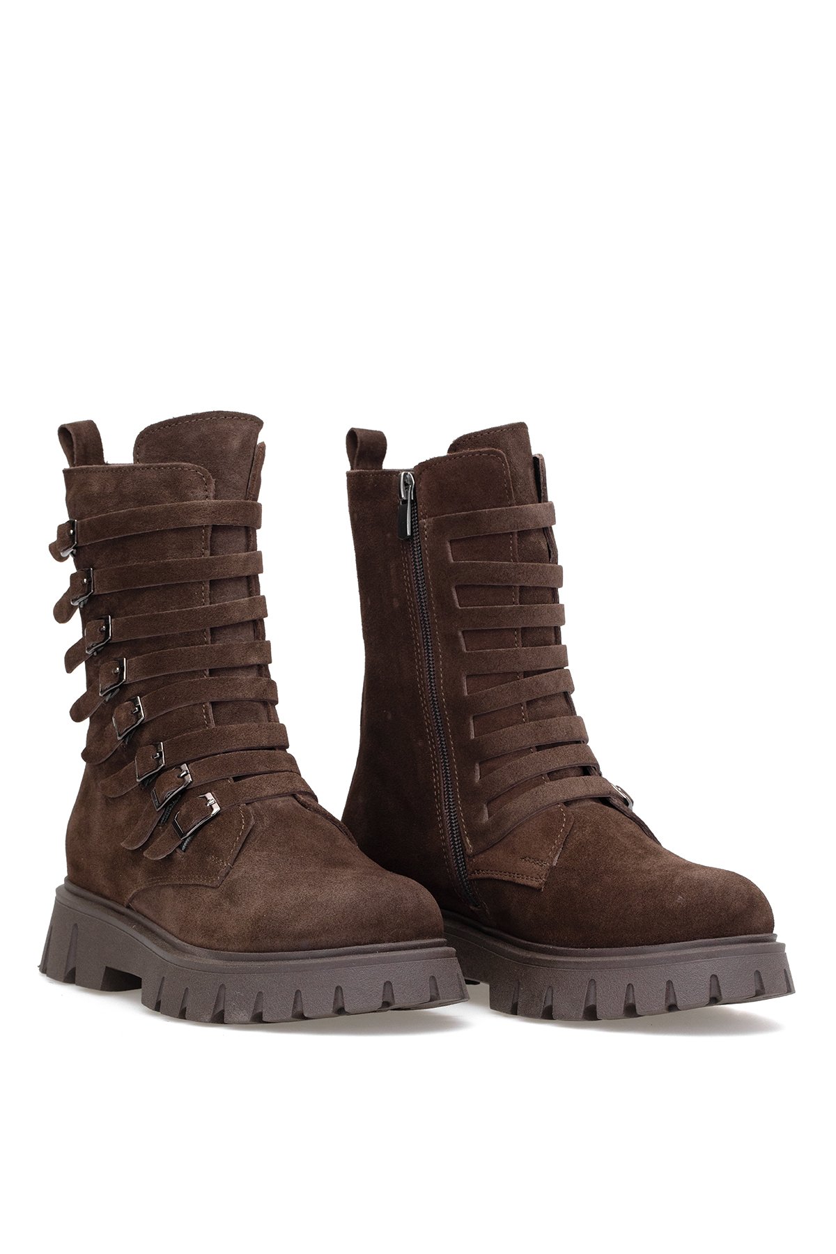 Elit Valindra Kadın Hakiki Süet Deri Klasik Bot Kahverengi - Görsel 5