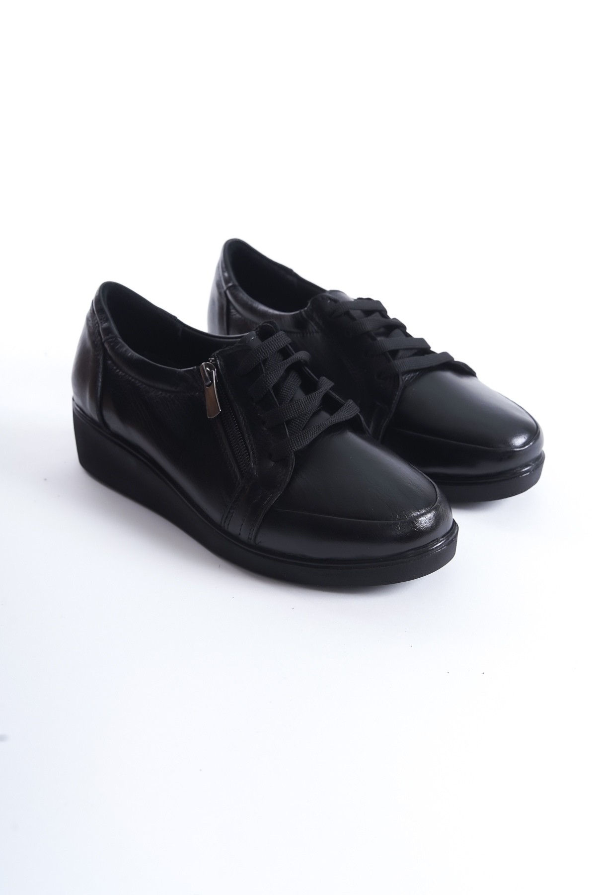 Faap Siyah Hakiki Deri Anatomik Fermuarlı Hafif Rahat Genç Anne Ayakkabısı - Görsel 3