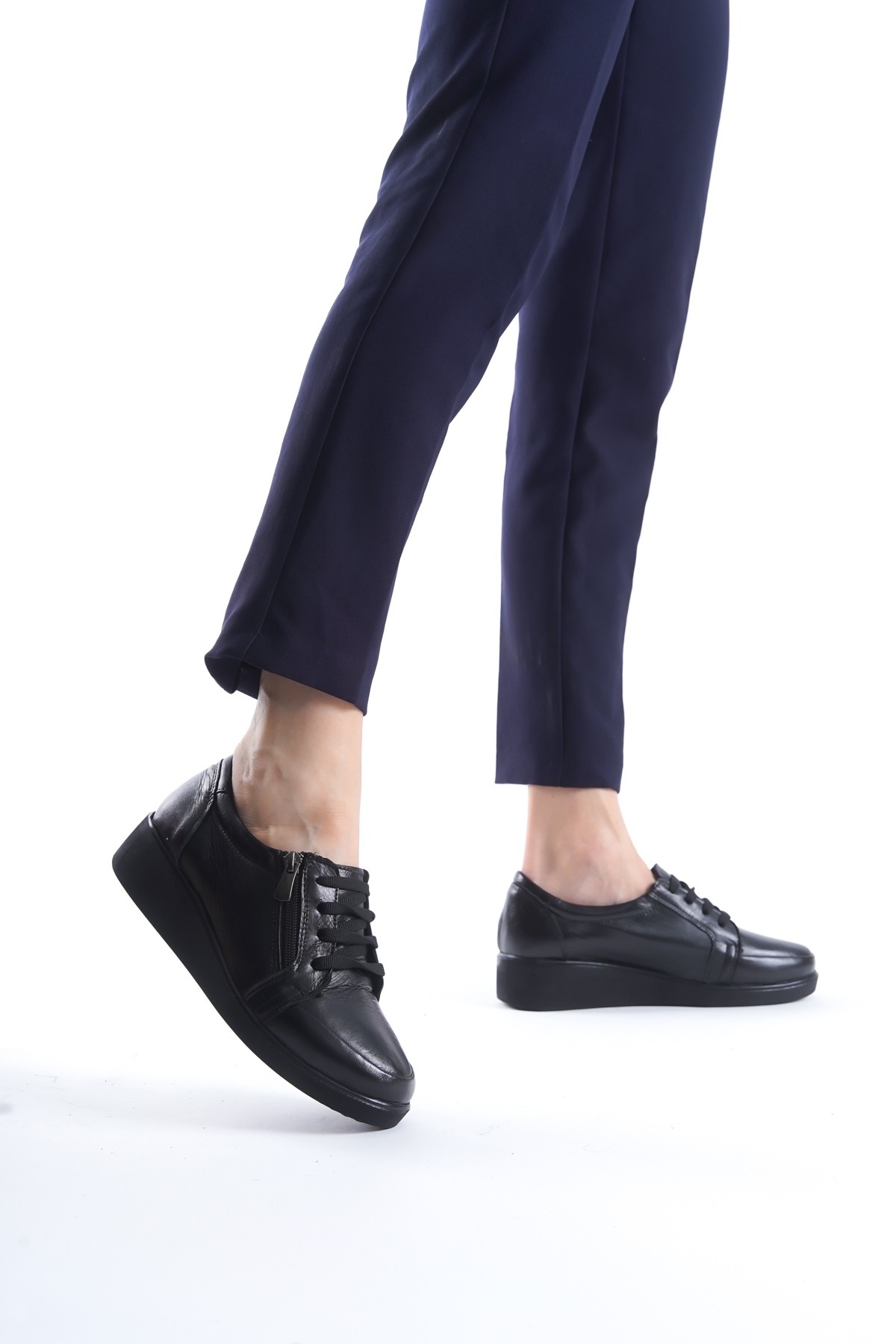 Faap Siyah Hakiki Deri Anatomik Fermuarlı Hafif Rahat Genç Anne Ayakkabısı - Görsel 4