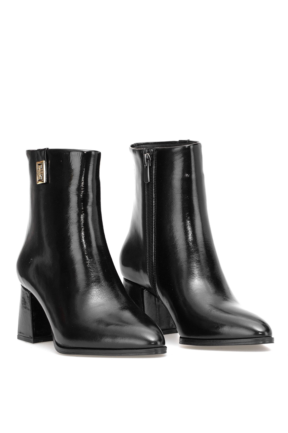 Elit Marivonne Kadın Hakiki Rugan Deri Topuklu Bot Siyah - Görsel 5