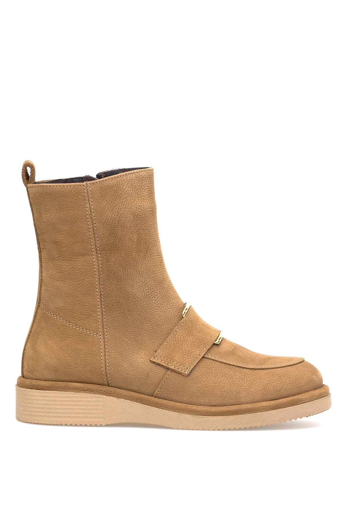 Elit Lorivane Kadın Hakiki Nubuk Deri Düz Bot Taba - Görsel 2