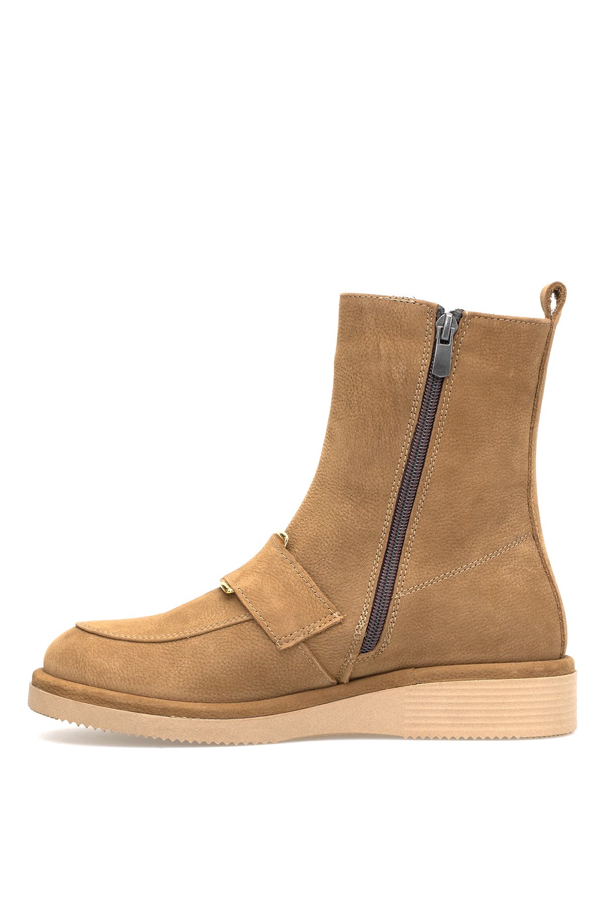 Elit Lorivane Kadın Hakiki Nubuk Deri Düz Bot Taba - Görsel 4