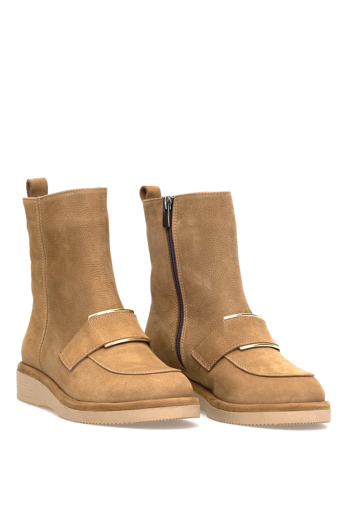 Elit Lorivane Kadın Hakiki Nubuk Deri Düz Bot Taba - Görsel 5