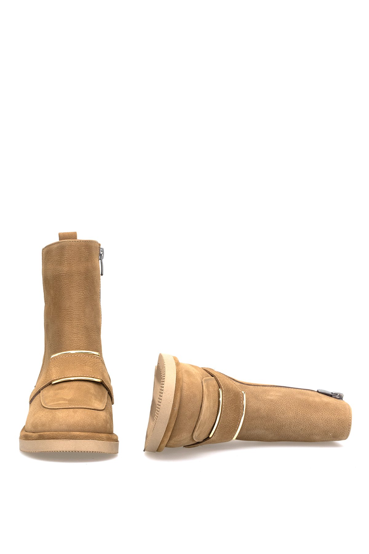 Elit Lorivane Kadın Hakiki Nubuk Deri Düz Bot Taba - Görsel 6