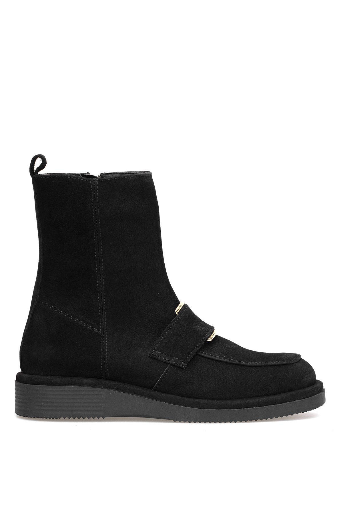 Elit Lorivane Kadın Hakiki Nubuk Deri Düz Bot Siyah - Görsel 2